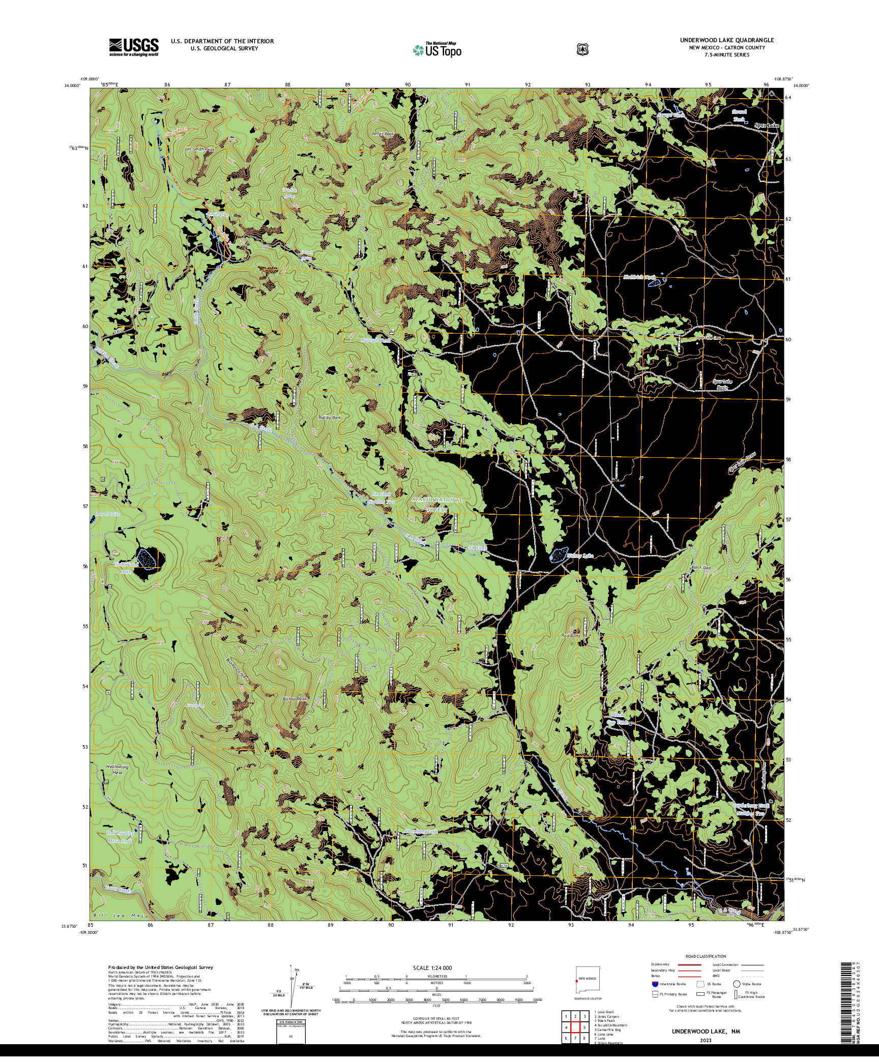 US TOPO 7.5-MINUTE MAP FOR UNDERWOOD LAKE, NM