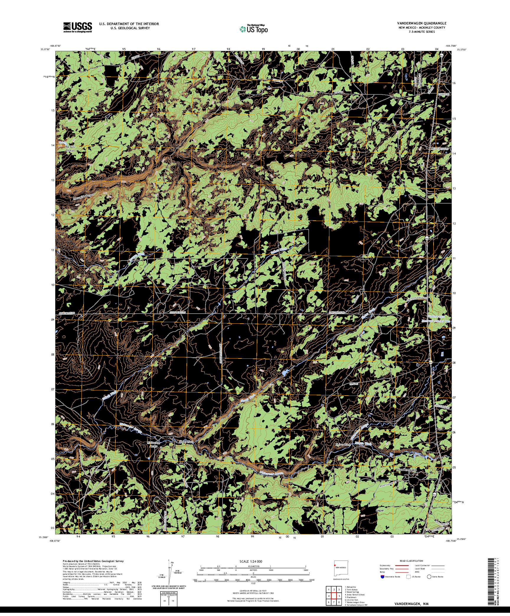 US TOPO 7.5-MINUTE MAP FOR VANDERWAGEN, NM