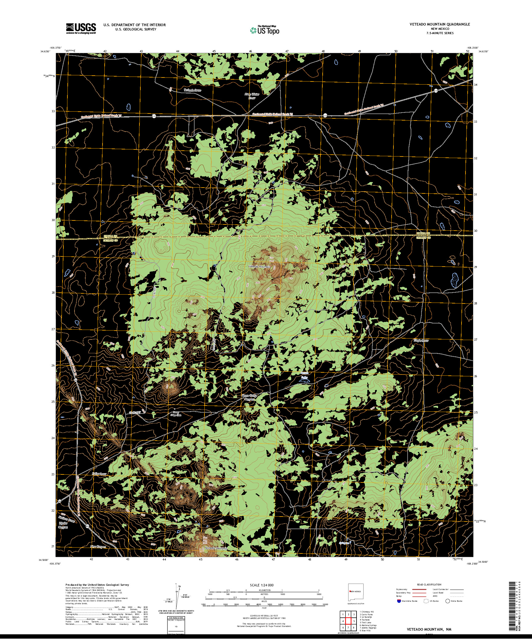 US TOPO 7.5-MINUTE MAP FOR VETEADO MOUNTAIN, NM