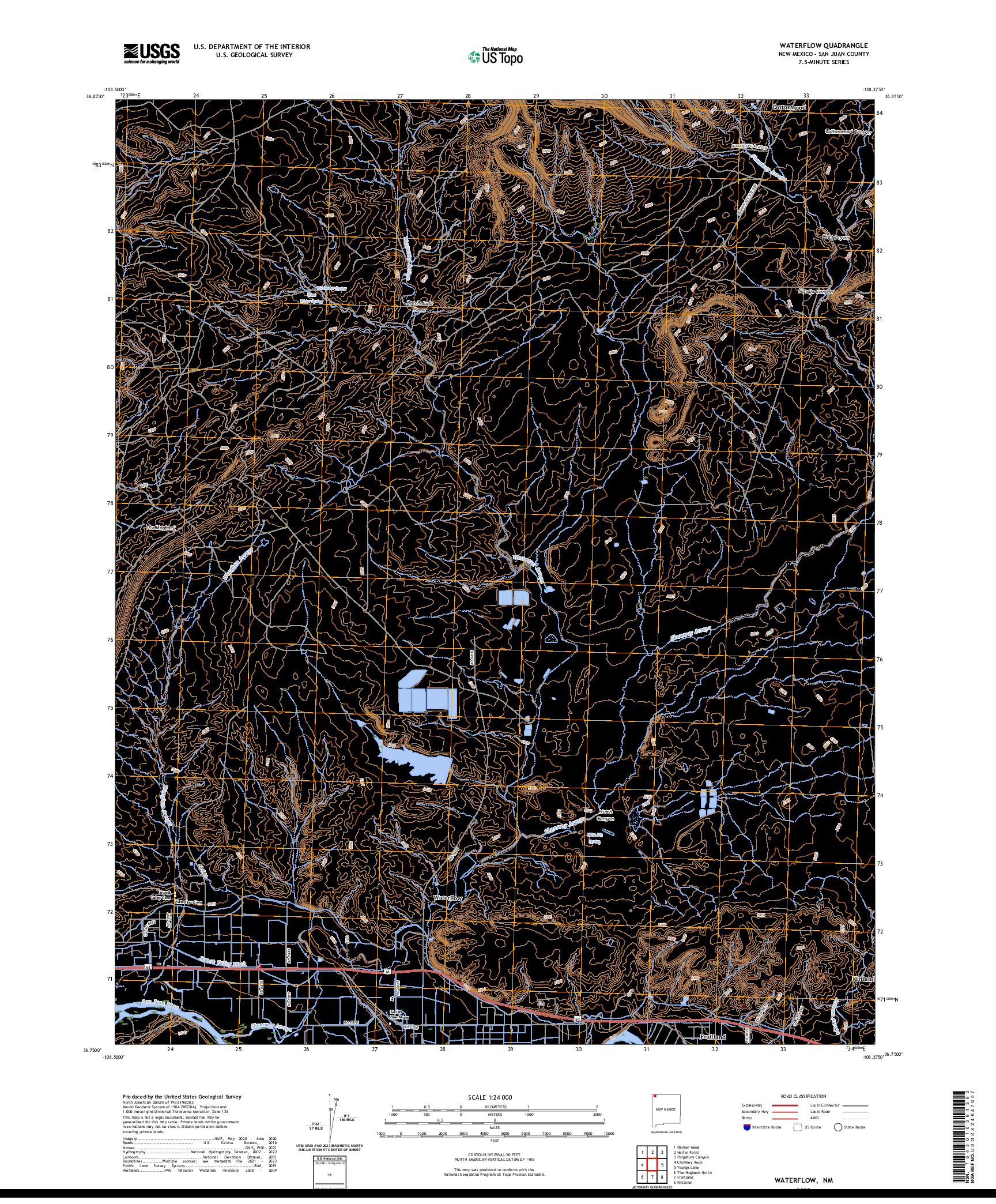 US TOPO 7.5-MINUTE MAP FOR WATERFLOW, NM