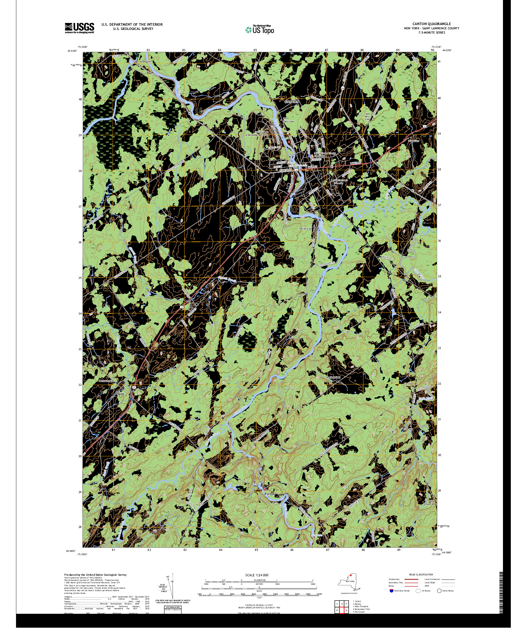 US TOPO 7.5-MINUTE MAP FOR CANTON, NY