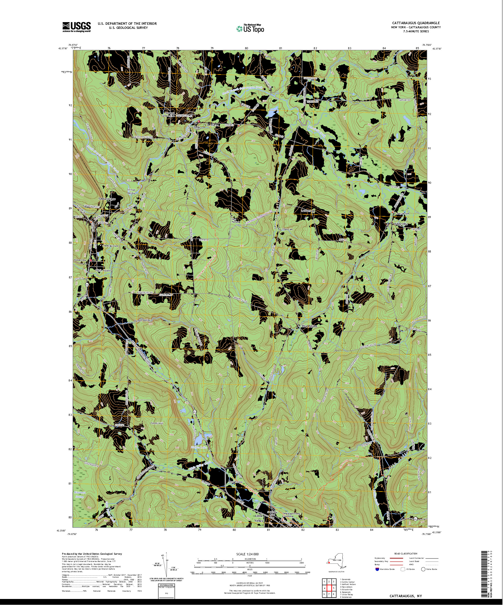 US TOPO 7.5-MINUTE MAP FOR CATTARAUGUS, NY