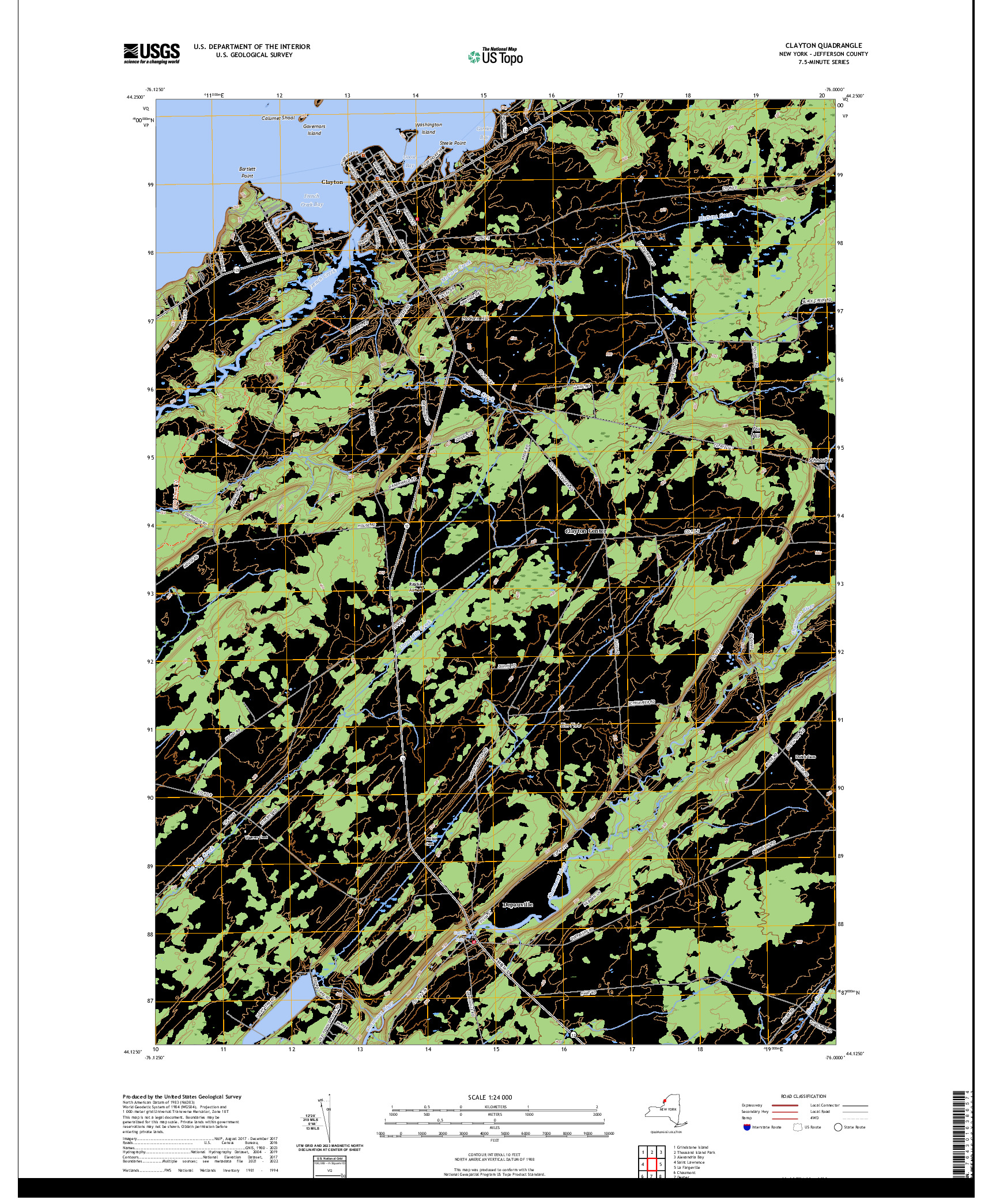 US TOPO 7.5-MINUTE MAP FOR CLAYTON, NY