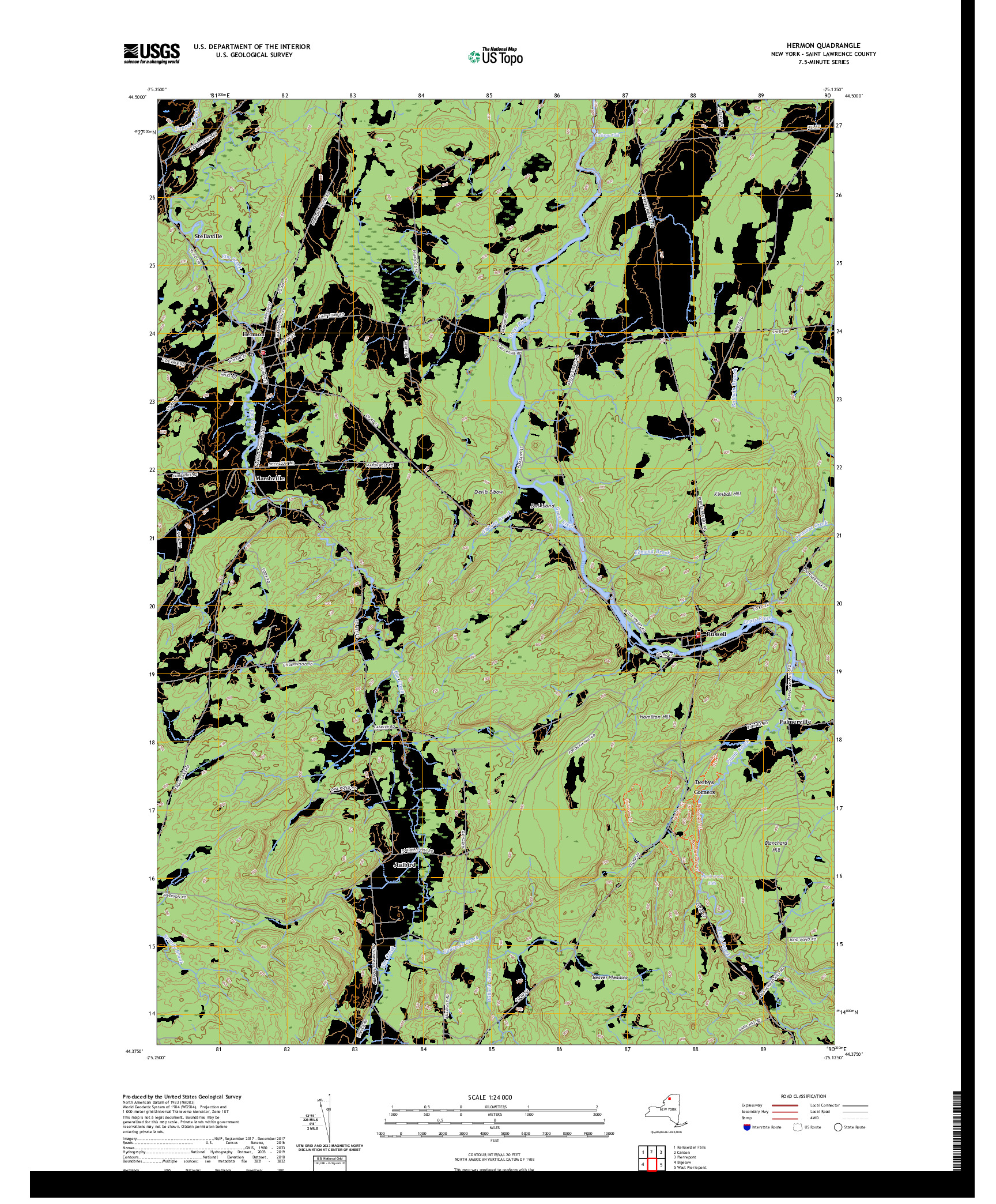 US TOPO 7.5-MINUTE MAP FOR HERMON, NY