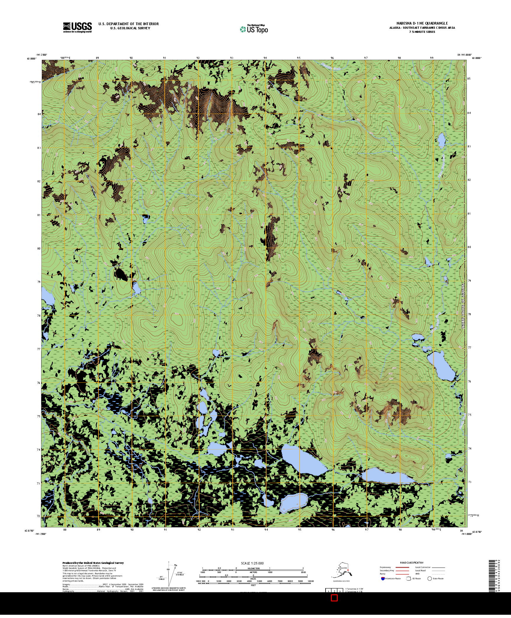 US TOPO 7.5-MINUTE MAP FOR NABESNA D-1 NE, AK,YT
