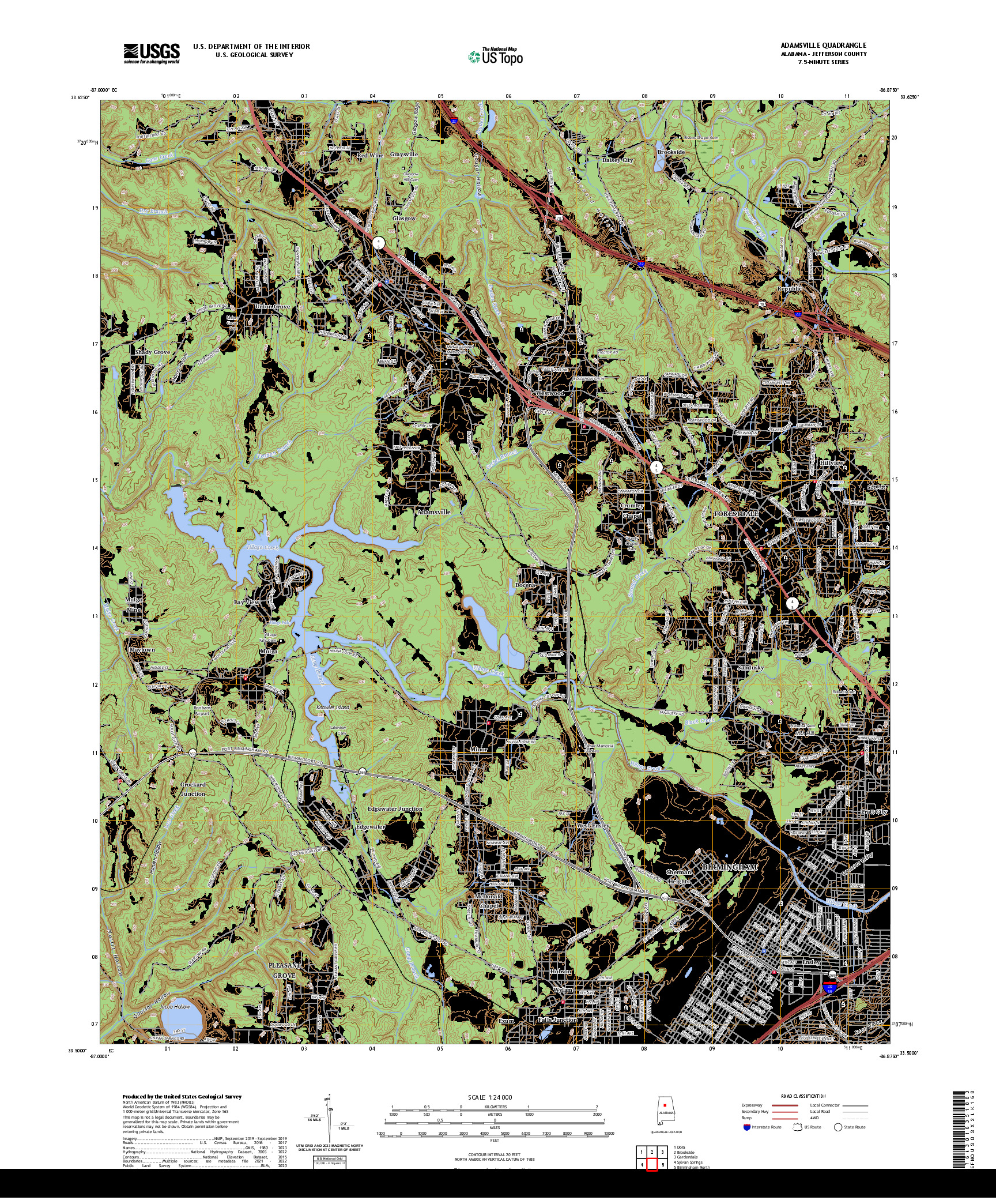 US TOPO 7.5-MINUTE MAP FOR ADAMSVILLE, AL