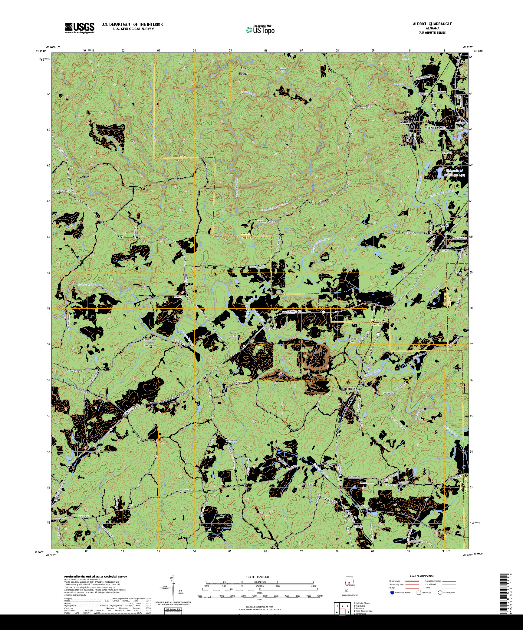 US TOPO 7.5-MINUTE MAP FOR ALDRICH, AL