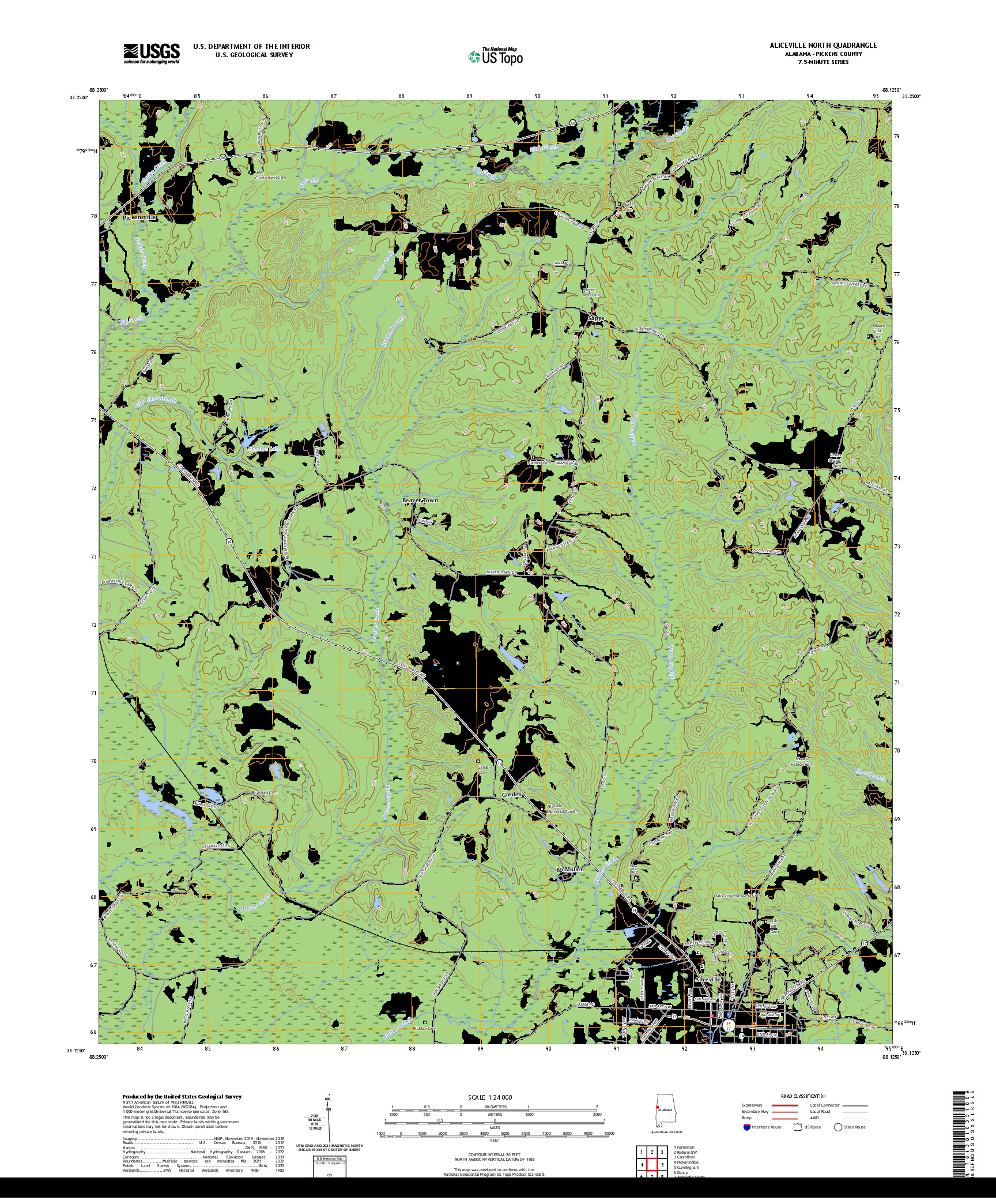 US TOPO 7.5-MINUTE MAP FOR ALICEVILLE NORTH, AL