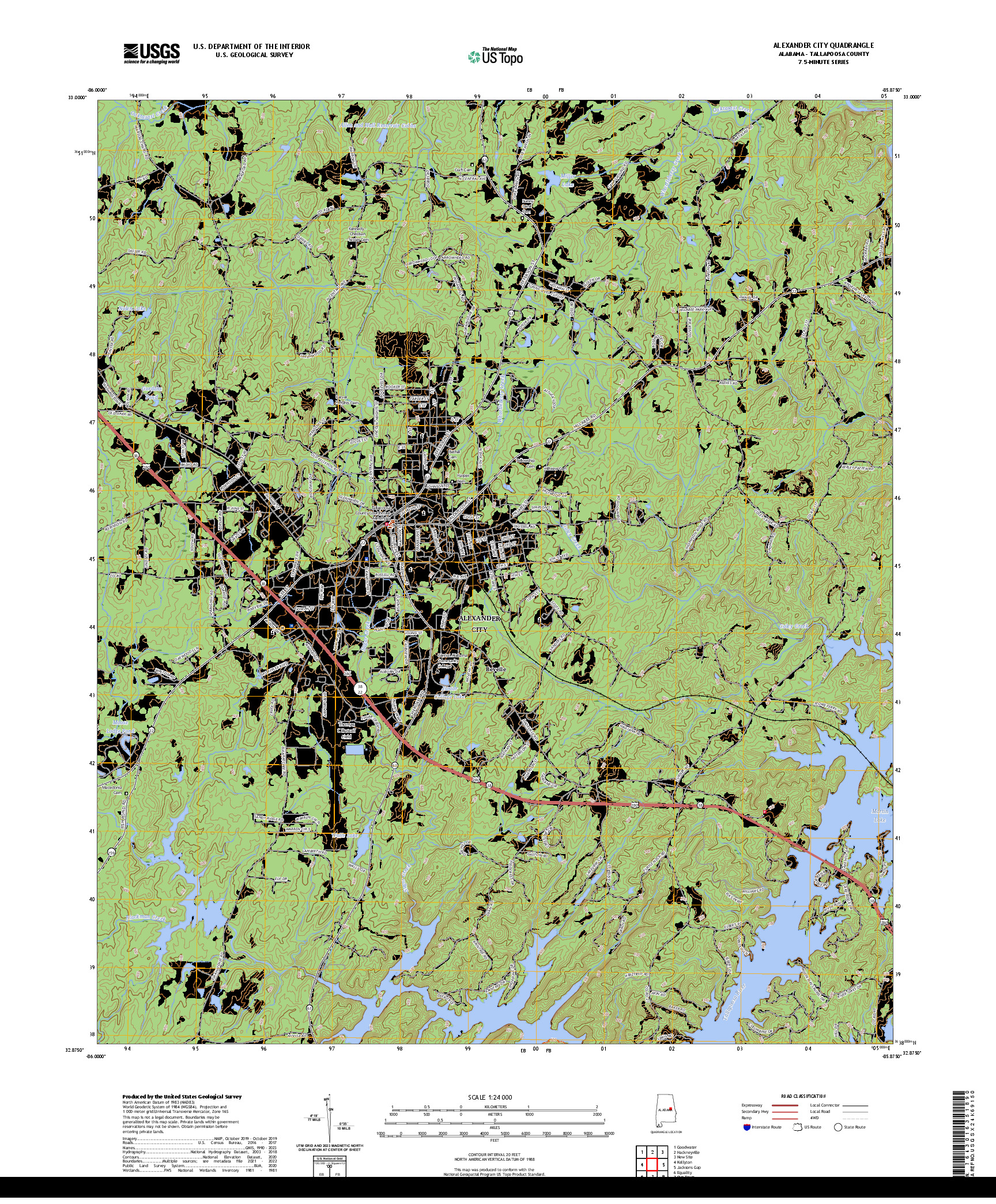 US TOPO 7.5-MINUTE MAP FOR ALEXANDER CITY, AL