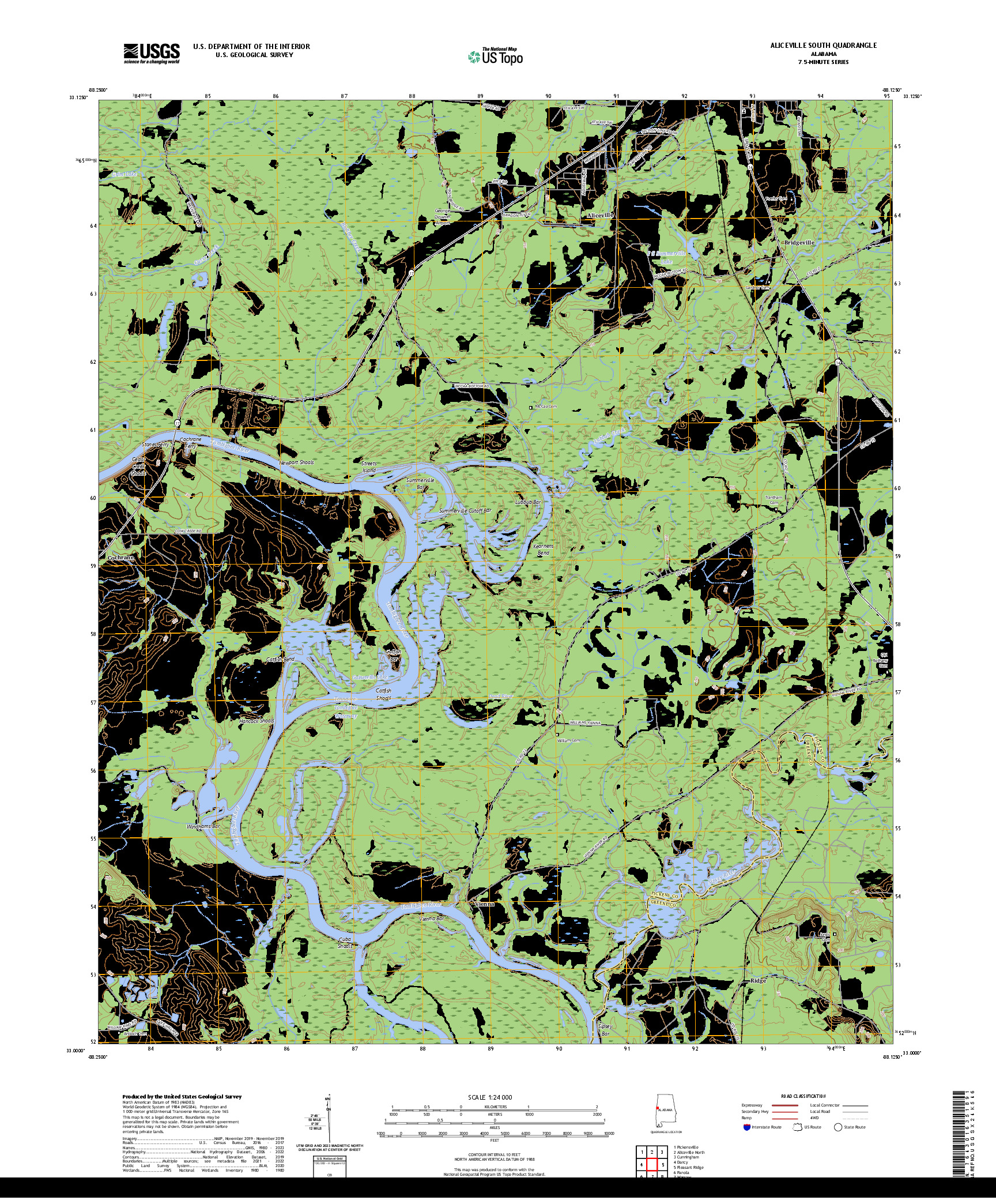US TOPO 7.5-MINUTE MAP FOR ALICEVILLE SOUTH, AL