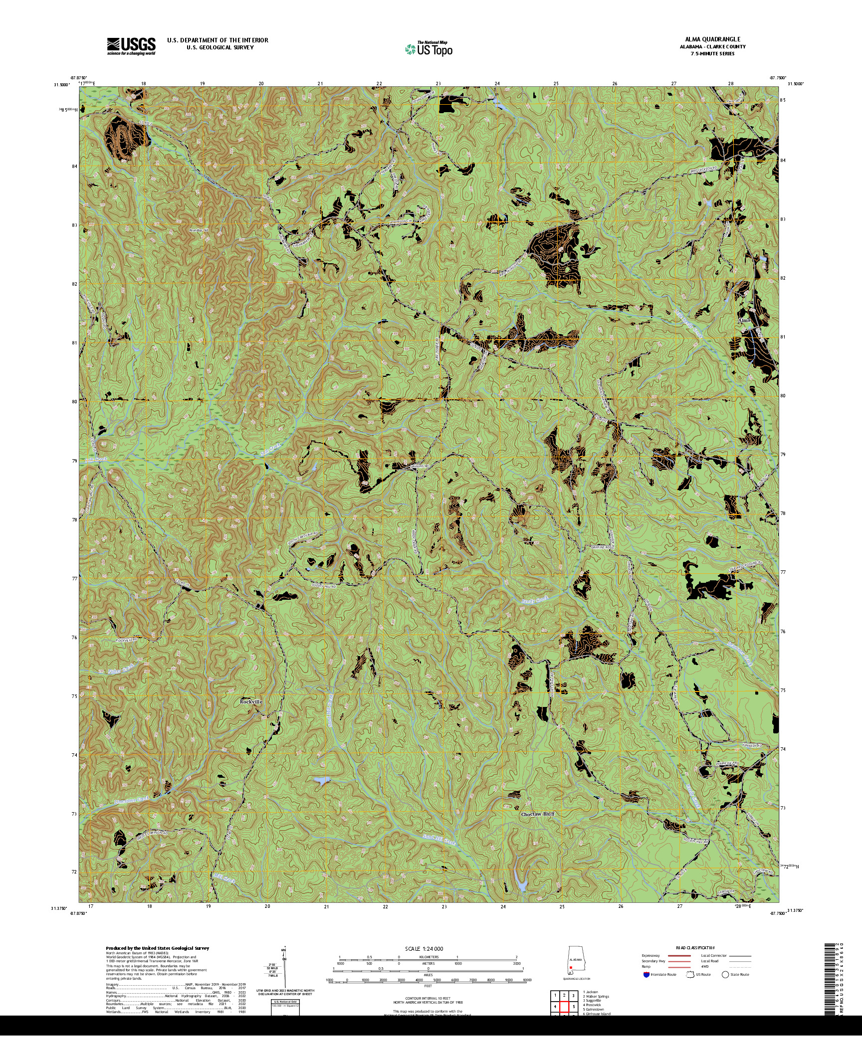 US TOPO 7.5-MINUTE MAP FOR ALMA, AL