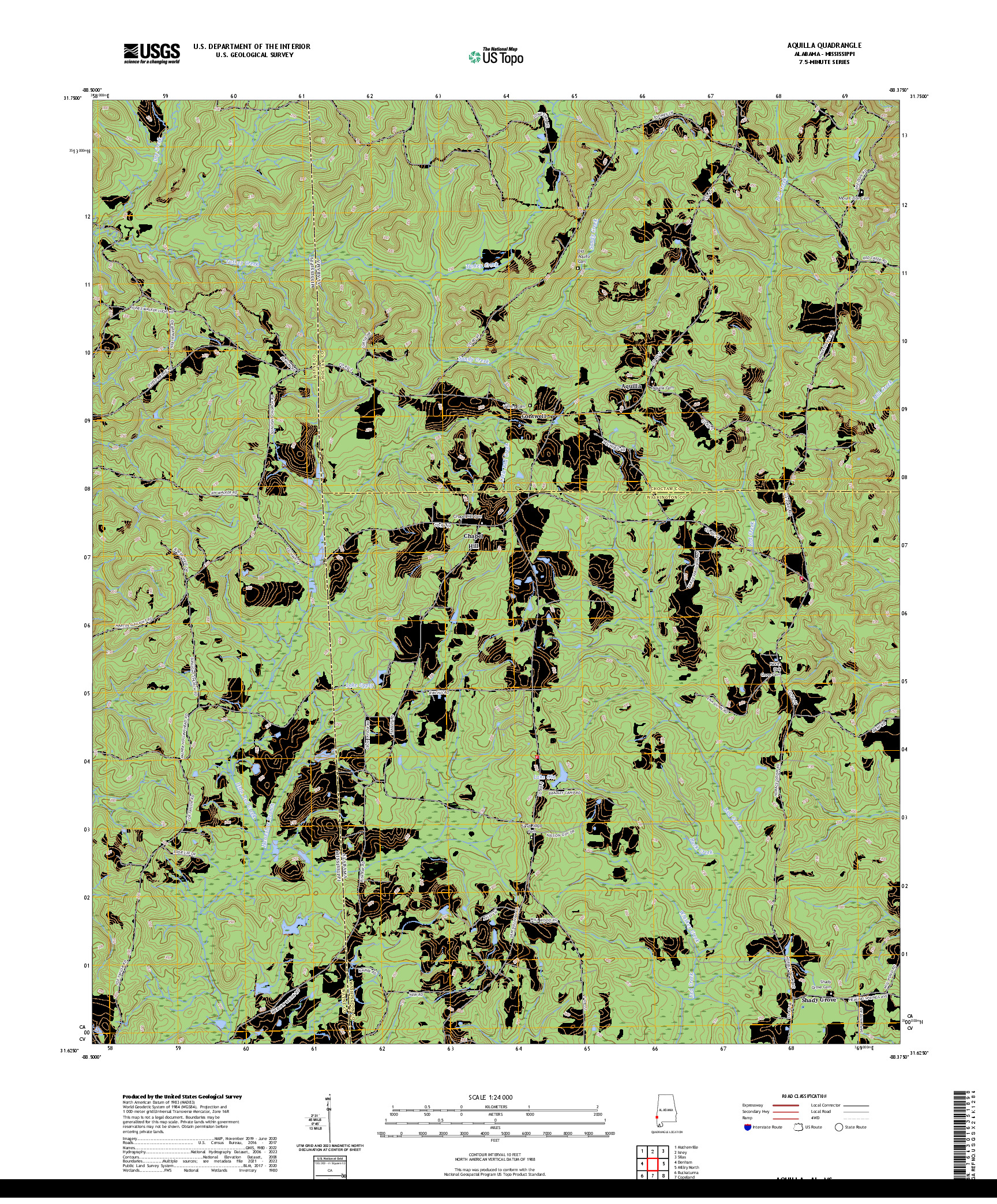 US TOPO 7.5-MINUTE MAP FOR AQUILLA, AL,MS