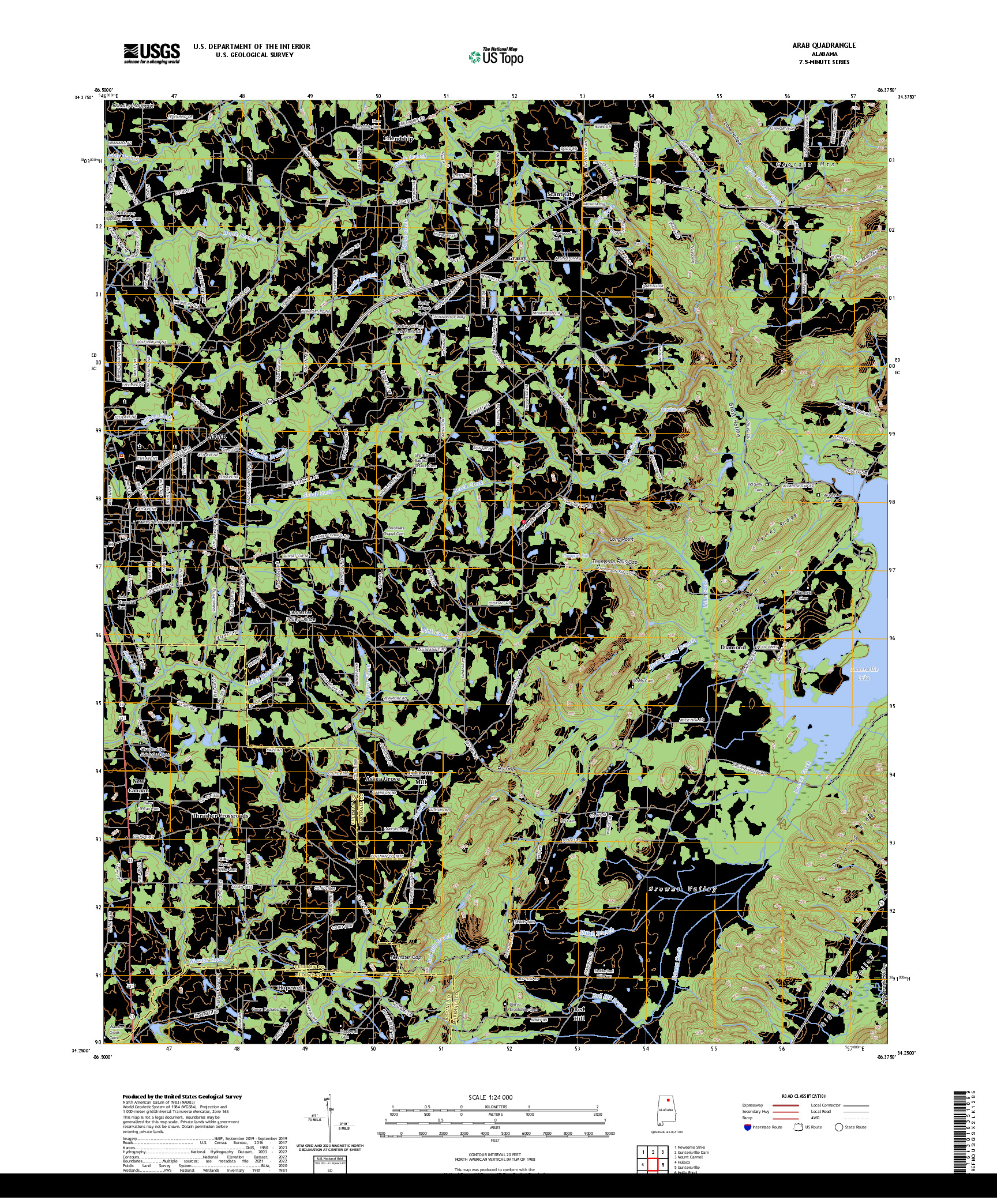 US TOPO 7.5-MINUTE MAP FOR ARAB, AL
