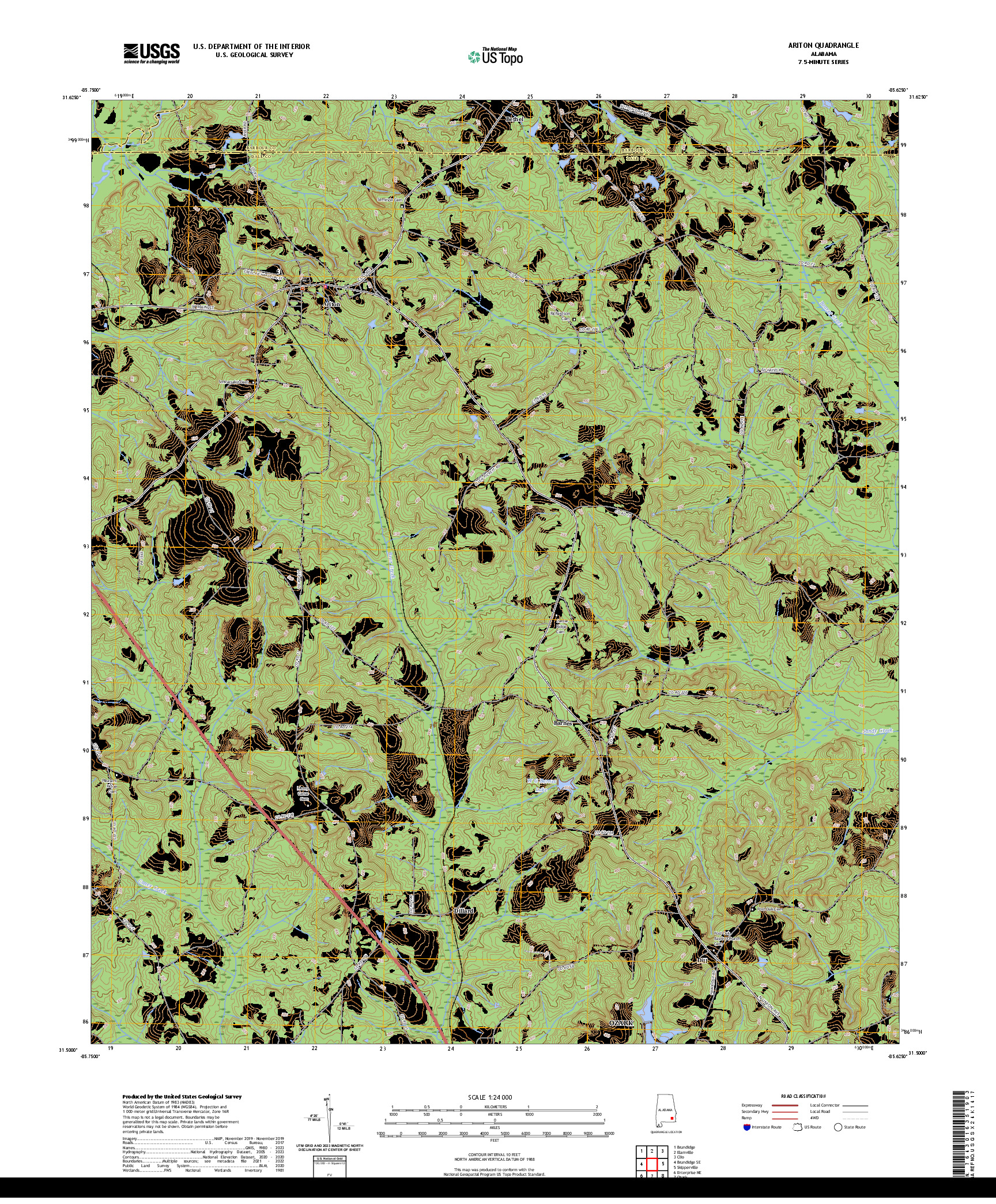 US TOPO 7.5-MINUTE MAP FOR ARITON, AL