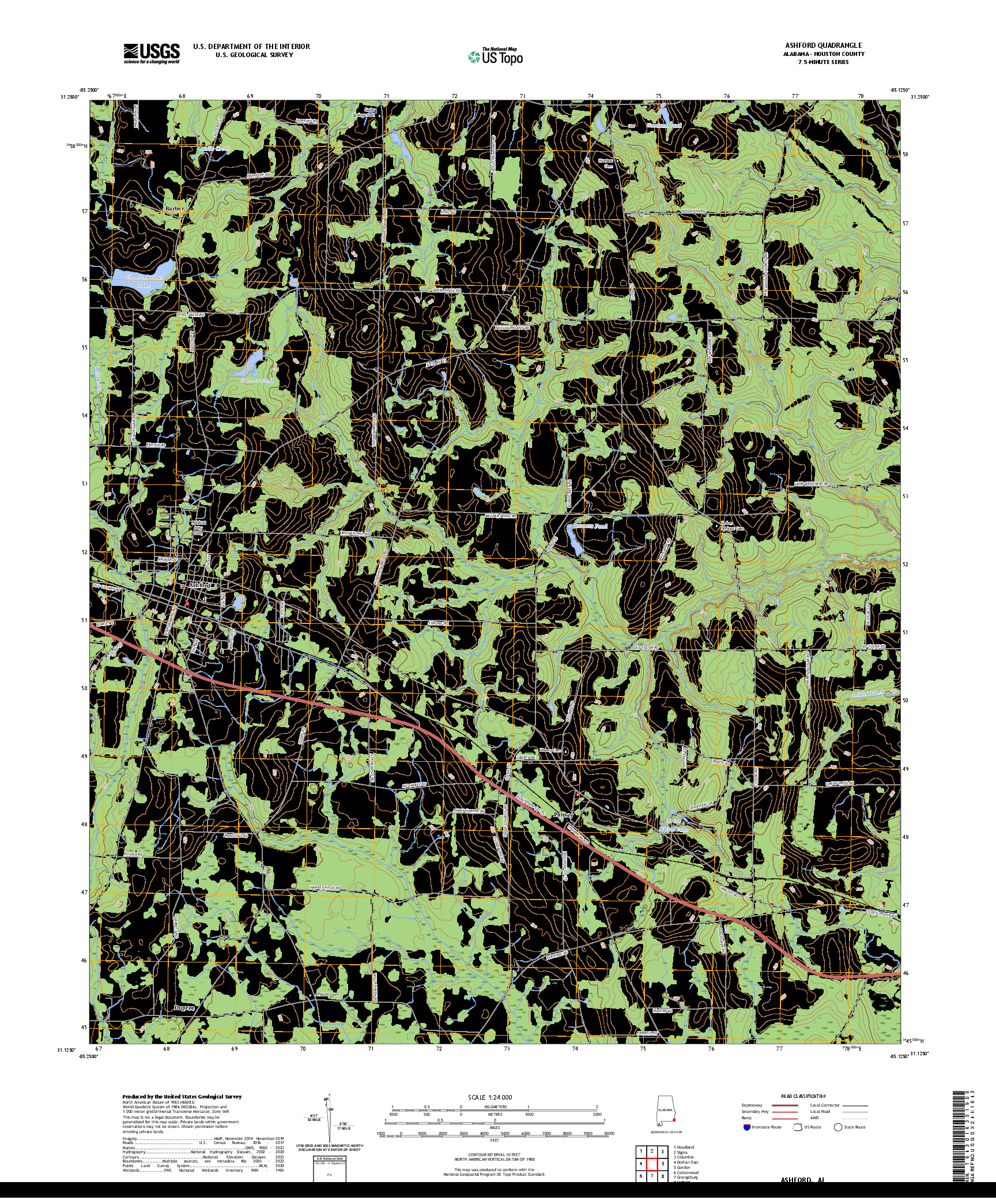 US TOPO 7.5-MINUTE MAP FOR ASHFORD, AL