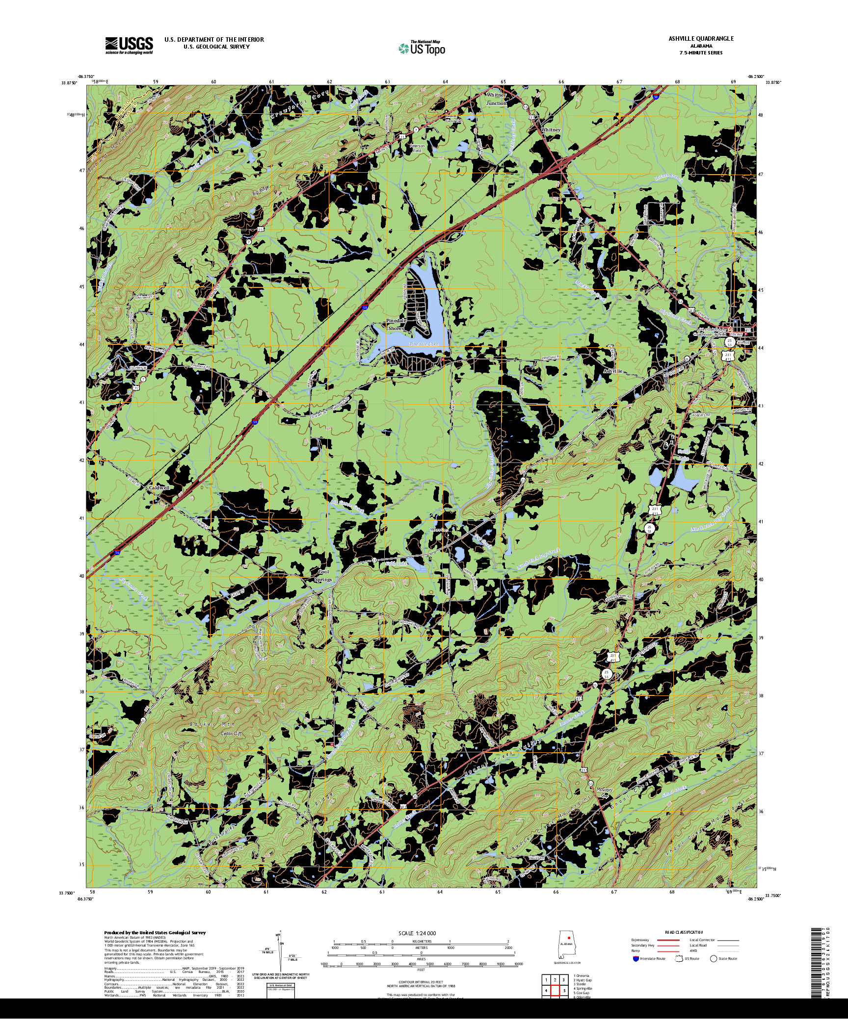 US TOPO 7.5-MINUTE MAP FOR ASHVILLE, AL