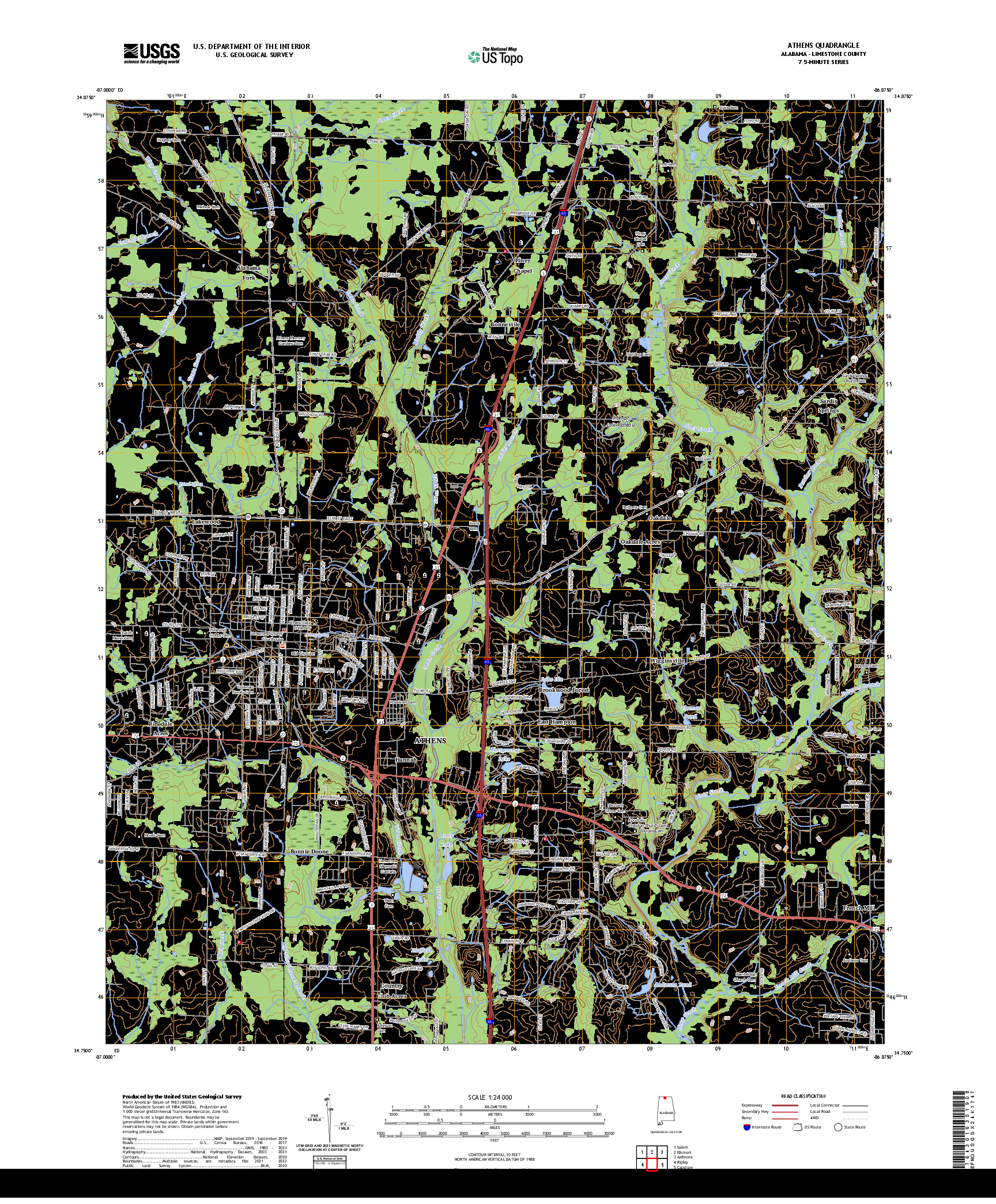 US TOPO 7.5-MINUTE MAP FOR ATHENS, AL