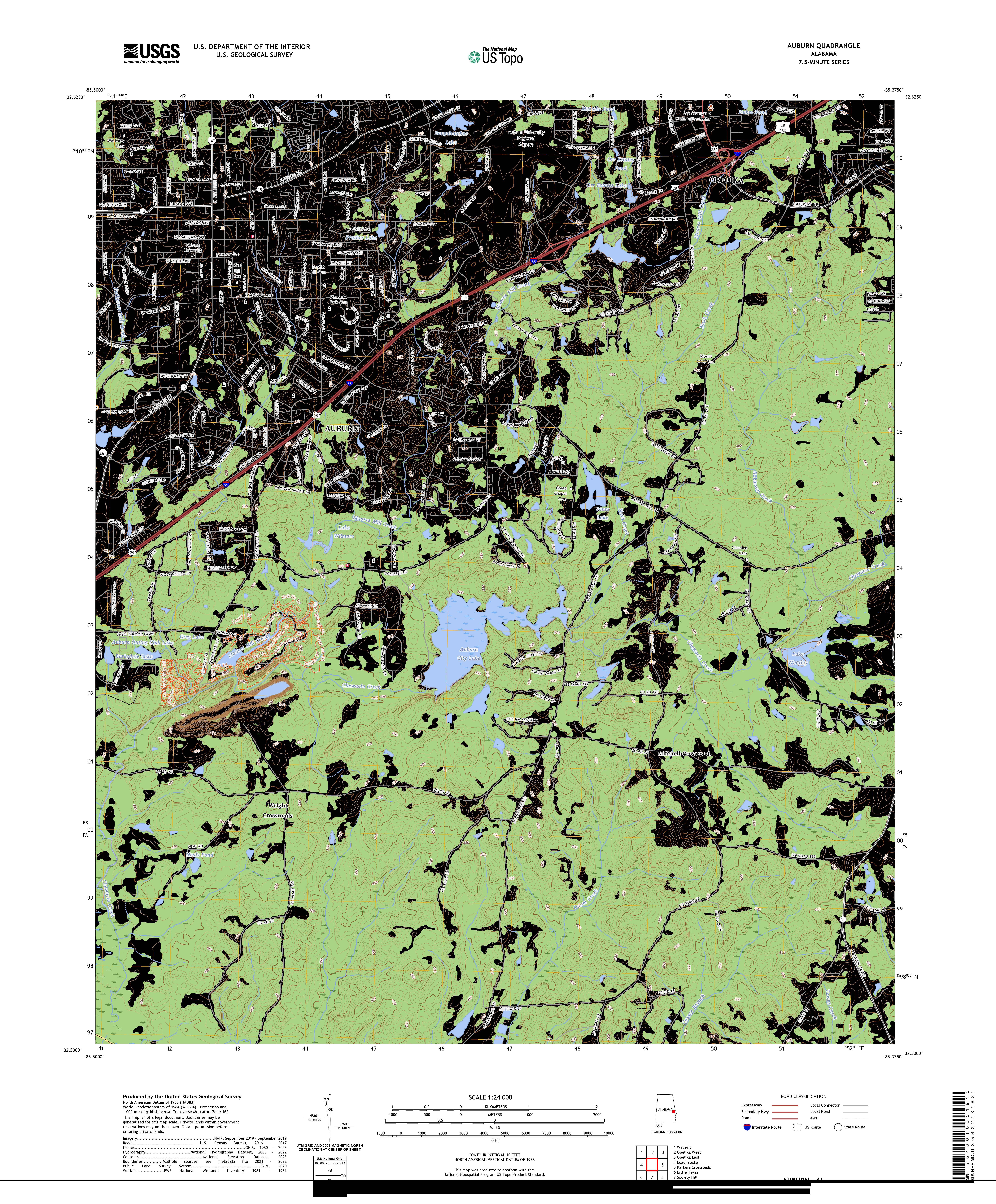 US TOPO 7.5-MINUTE MAP FOR AUBURN, AL