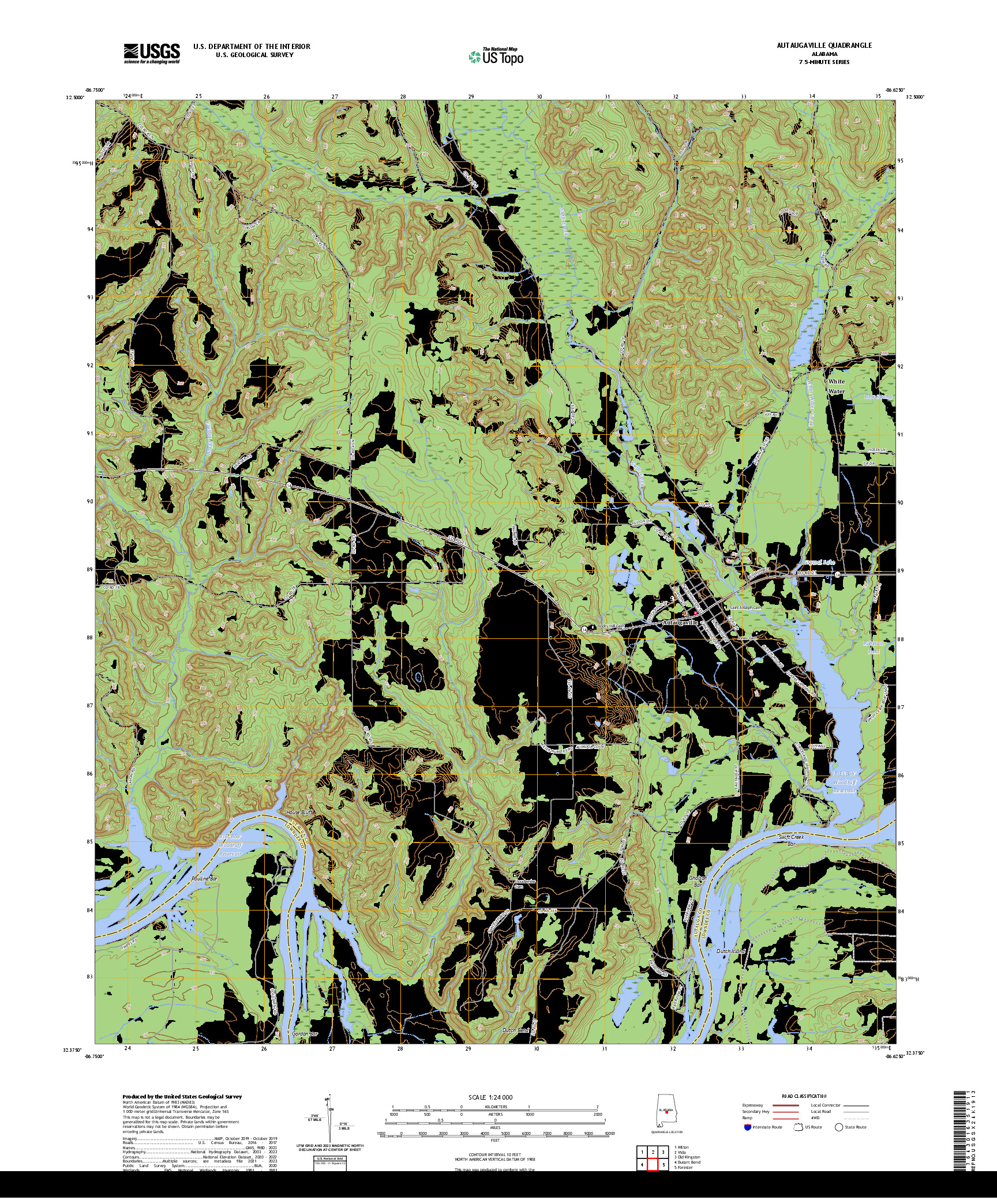 US TOPO 7.5-MINUTE MAP FOR AUTAUGAVILLE, AL