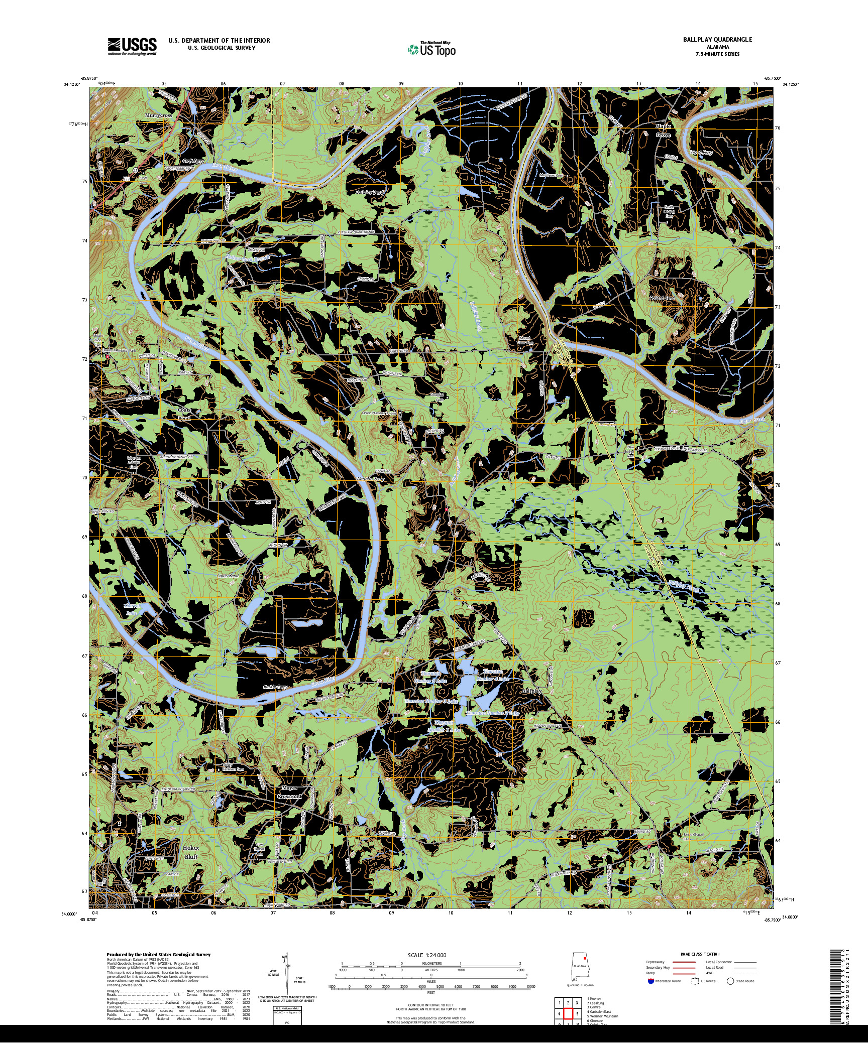 US TOPO 7.5-MINUTE MAP FOR BALLPLAY, AL