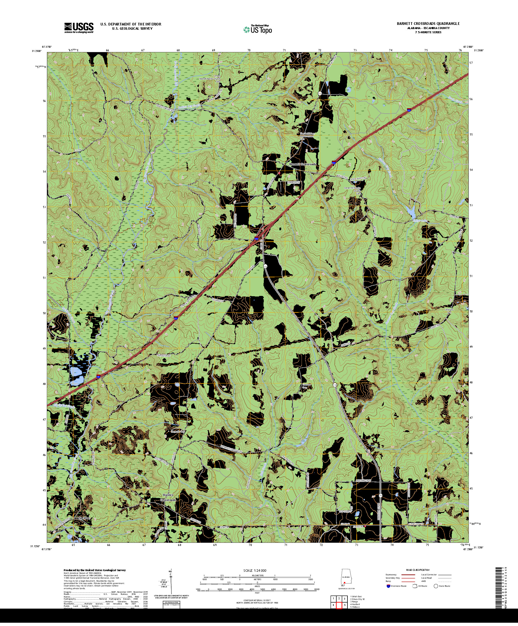 US TOPO 7.5-MINUTE MAP FOR BARNETT CROSSROADS, AL