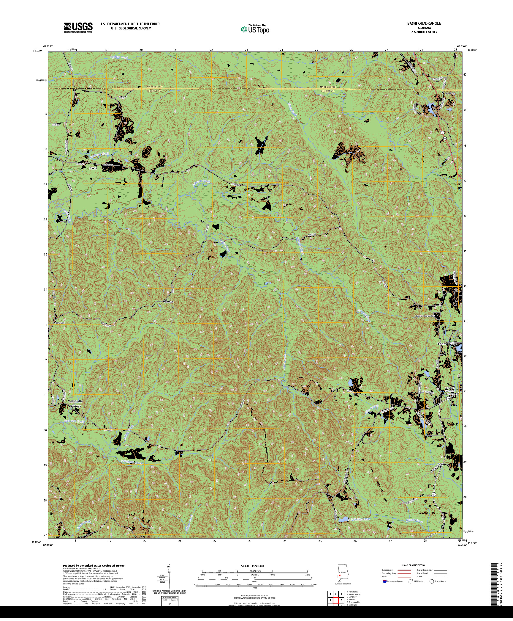 US TOPO 7.5-MINUTE MAP FOR BASHI, AL