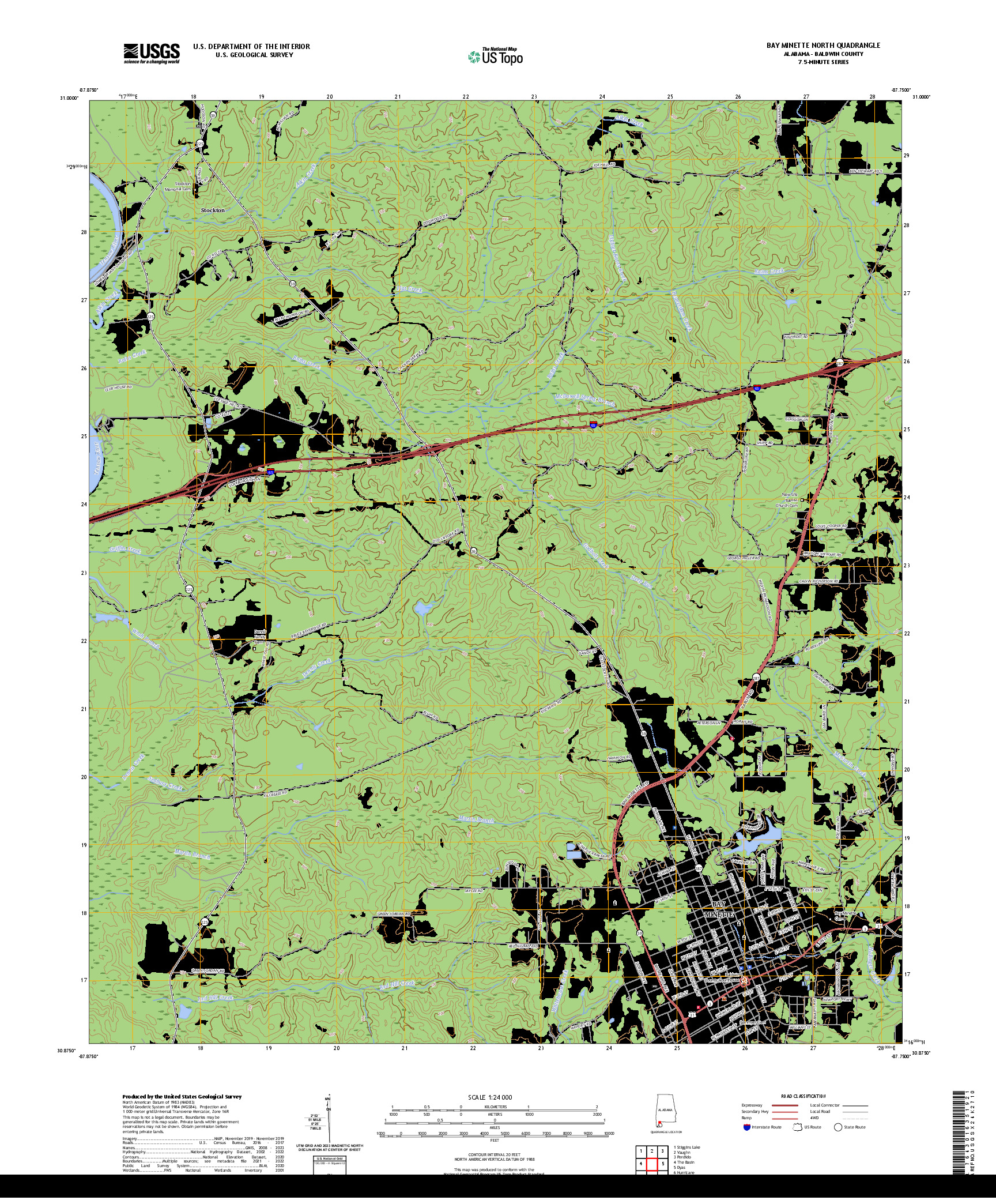 US TOPO 7.5-MINUTE MAP FOR BAY MINETTE NORTH, AL