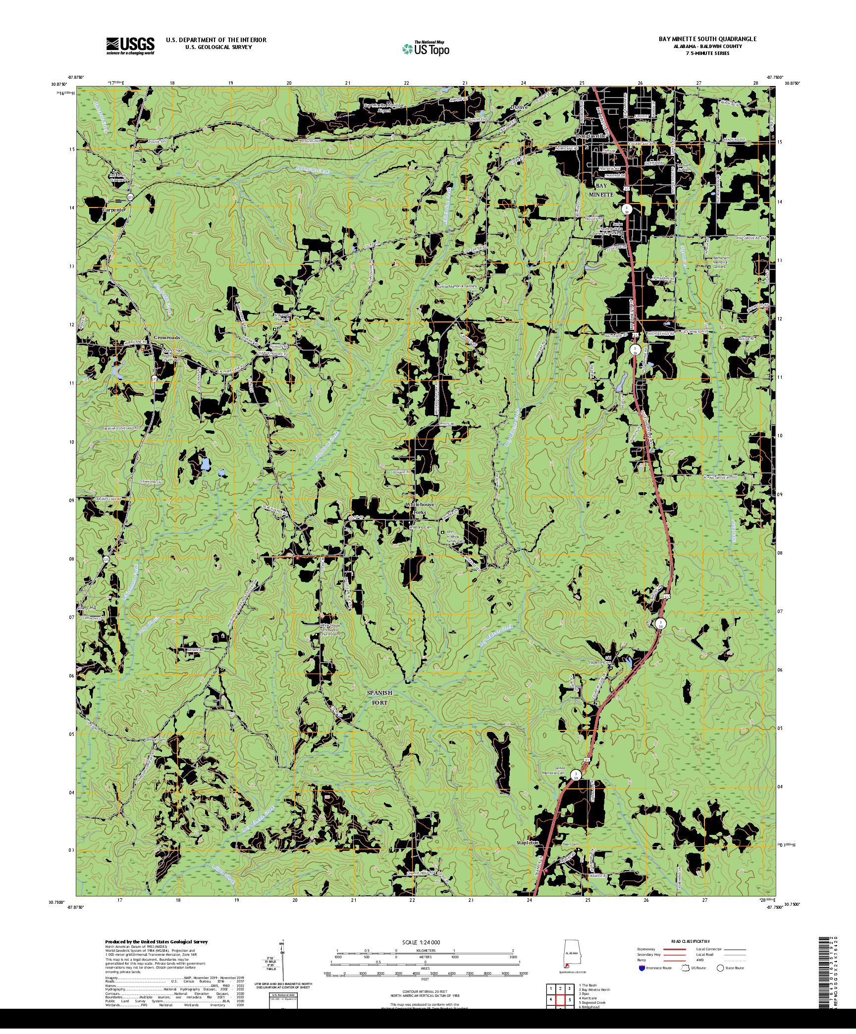 US TOPO 7.5-MINUTE MAP FOR BAY MINETTE SOUTH, AL