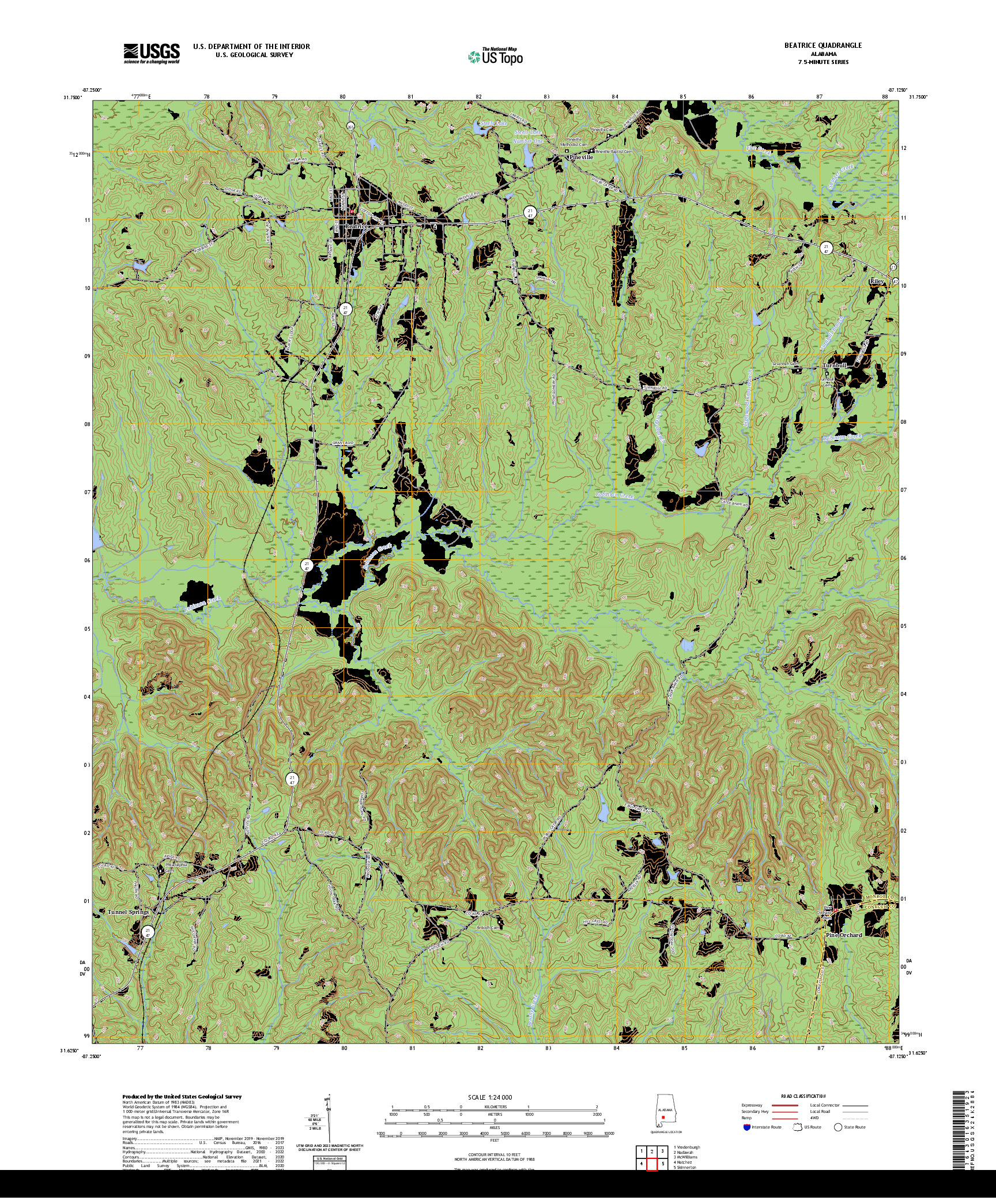 US TOPO 7.5-MINUTE MAP FOR BEATRICE, AL