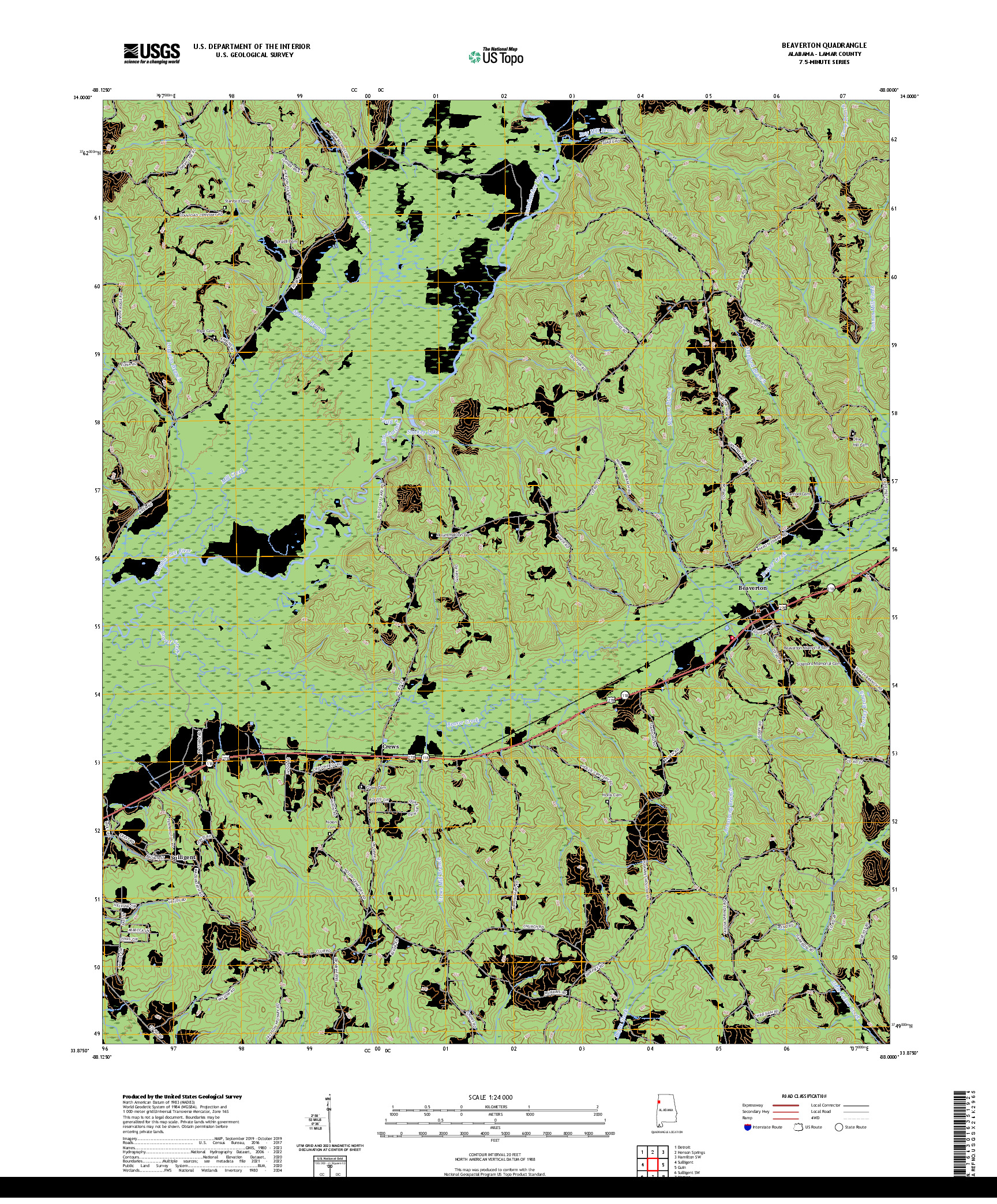 US TOPO 7.5-MINUTE MAP FOR BEAVERTON, AL