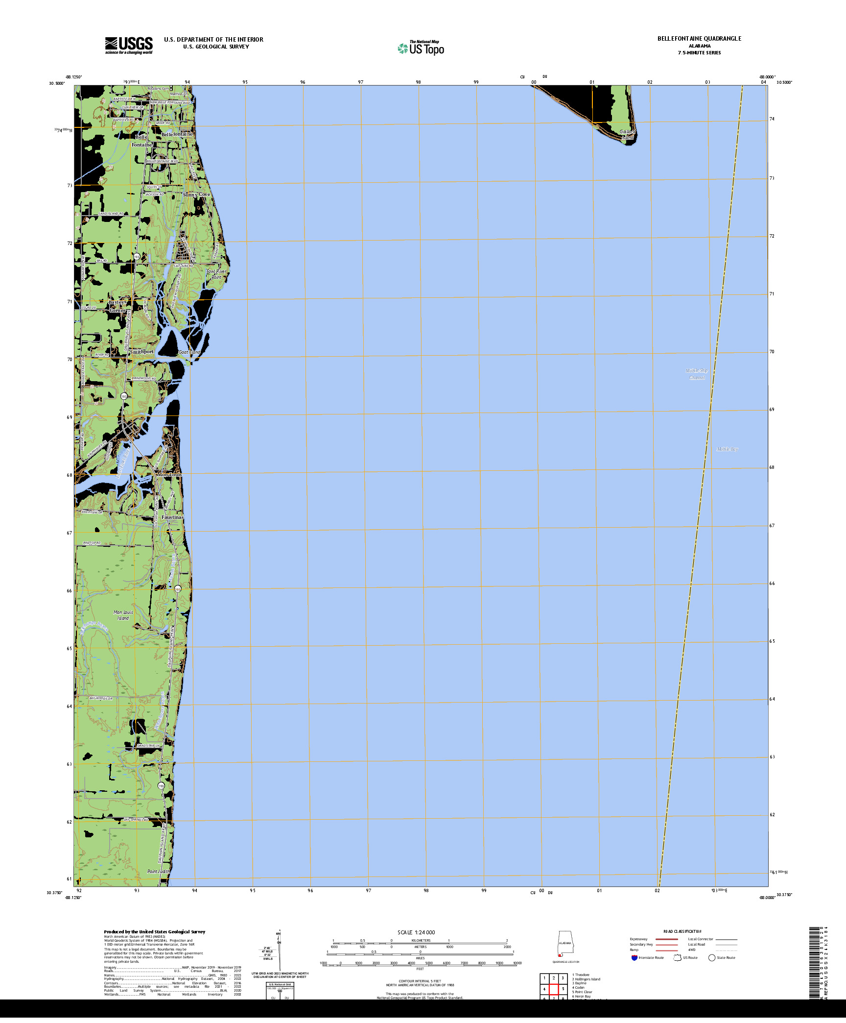 US TOPO 7.5-MINUTE MAP FOR BELLEFONTAINE, AL