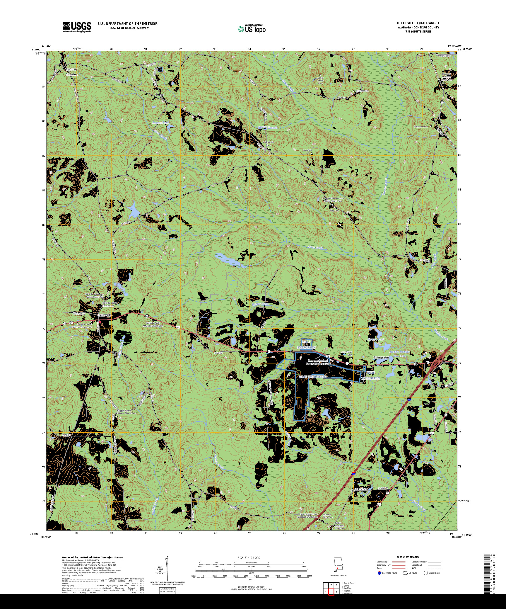 US TOPO 7.5-MINUTE MAP FOR BELLEVILLE, AL