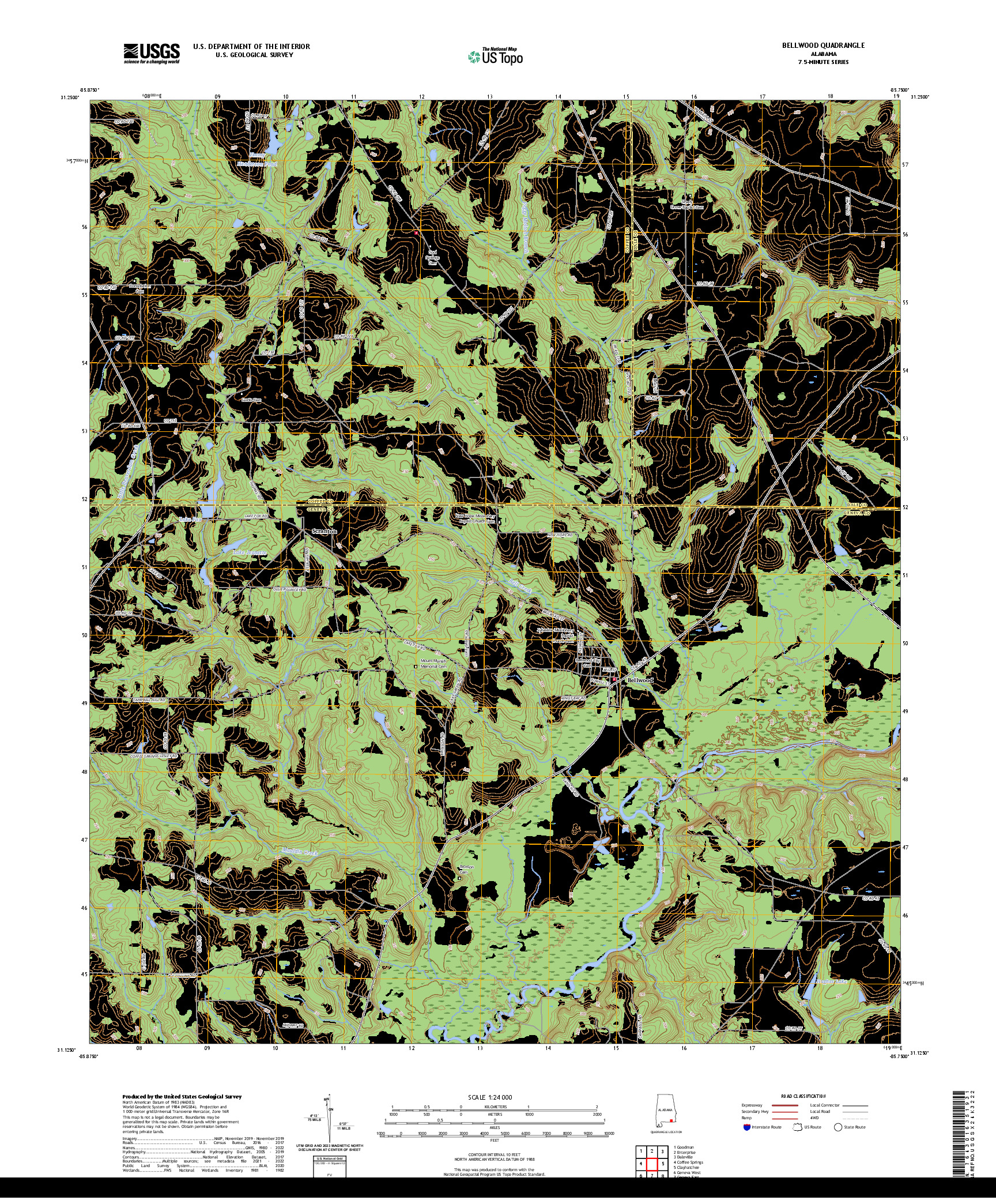 US TOPO 7.5-MINUTE MAP FOR BELLWOOD, AL