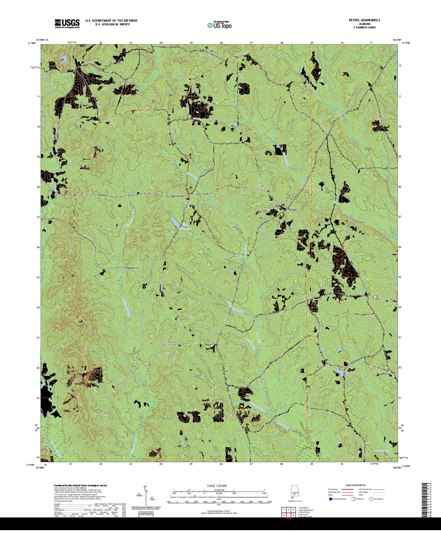 US TOPO 7.5-MINUTE MAP FOR BETHEL, AL