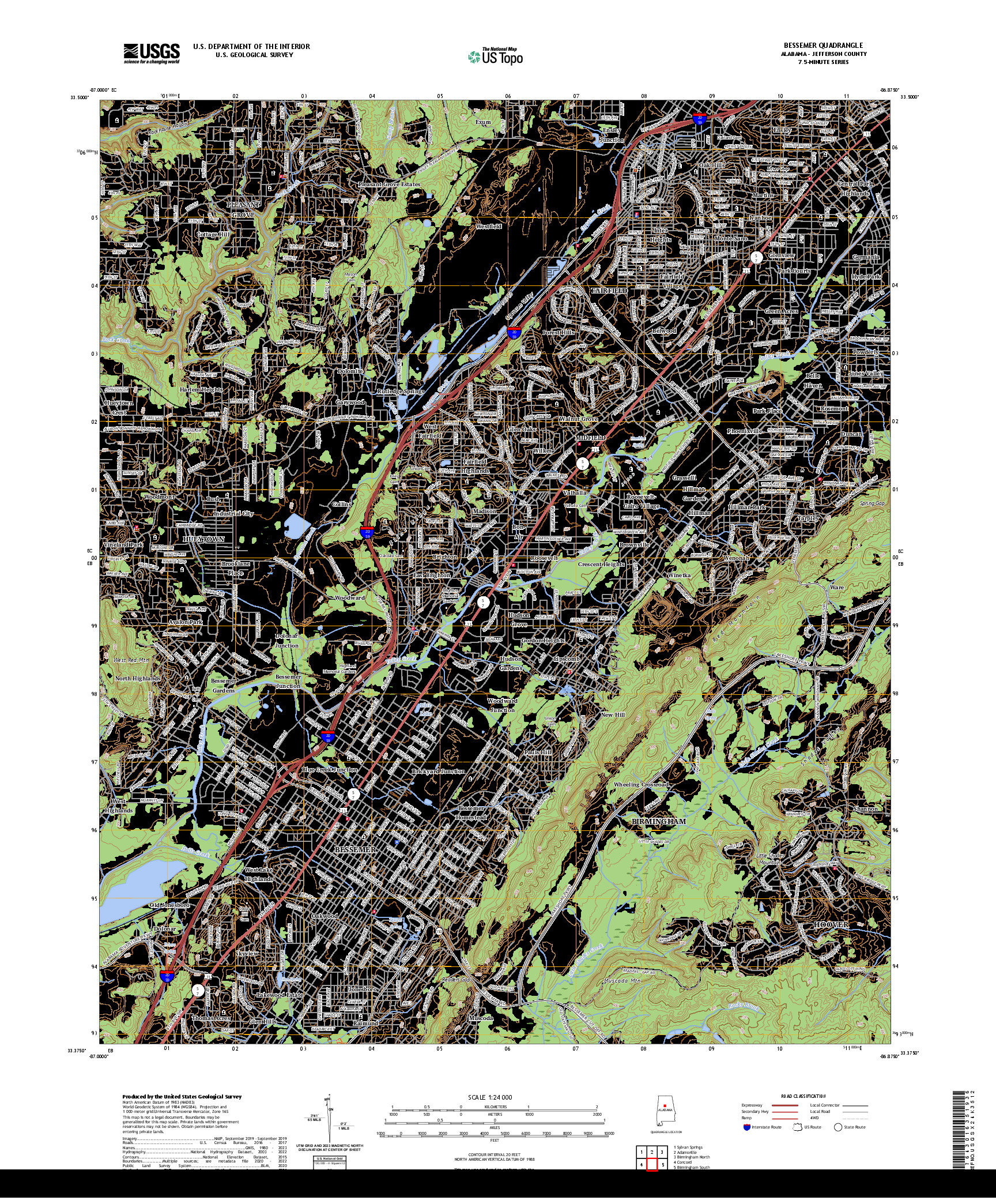 US TOPO 7.5-MINUTE MAP FOR BESSEMER, AL