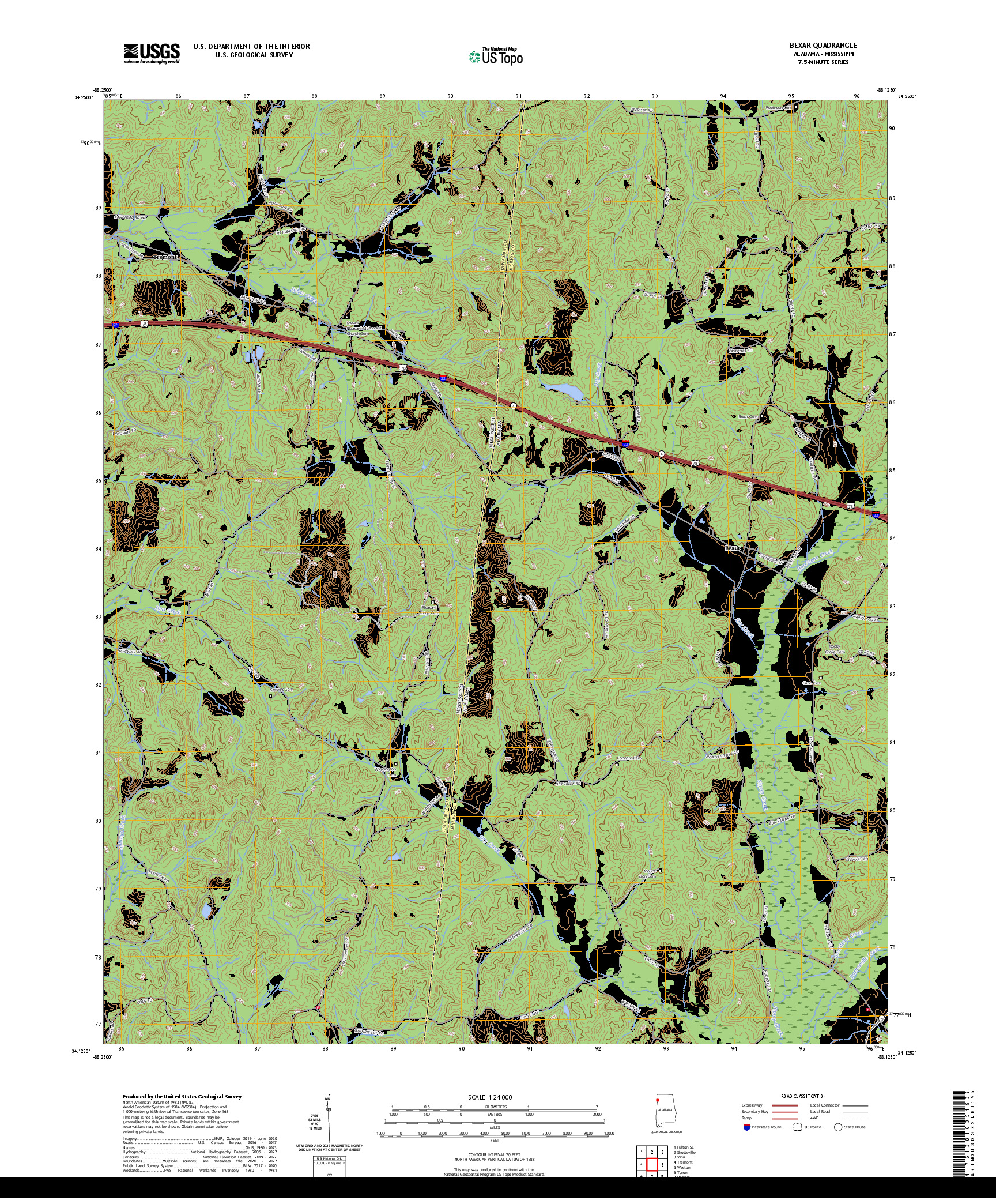 US TOPO 7.5-MINUTE MAP FOR BEXAR, AL,MS