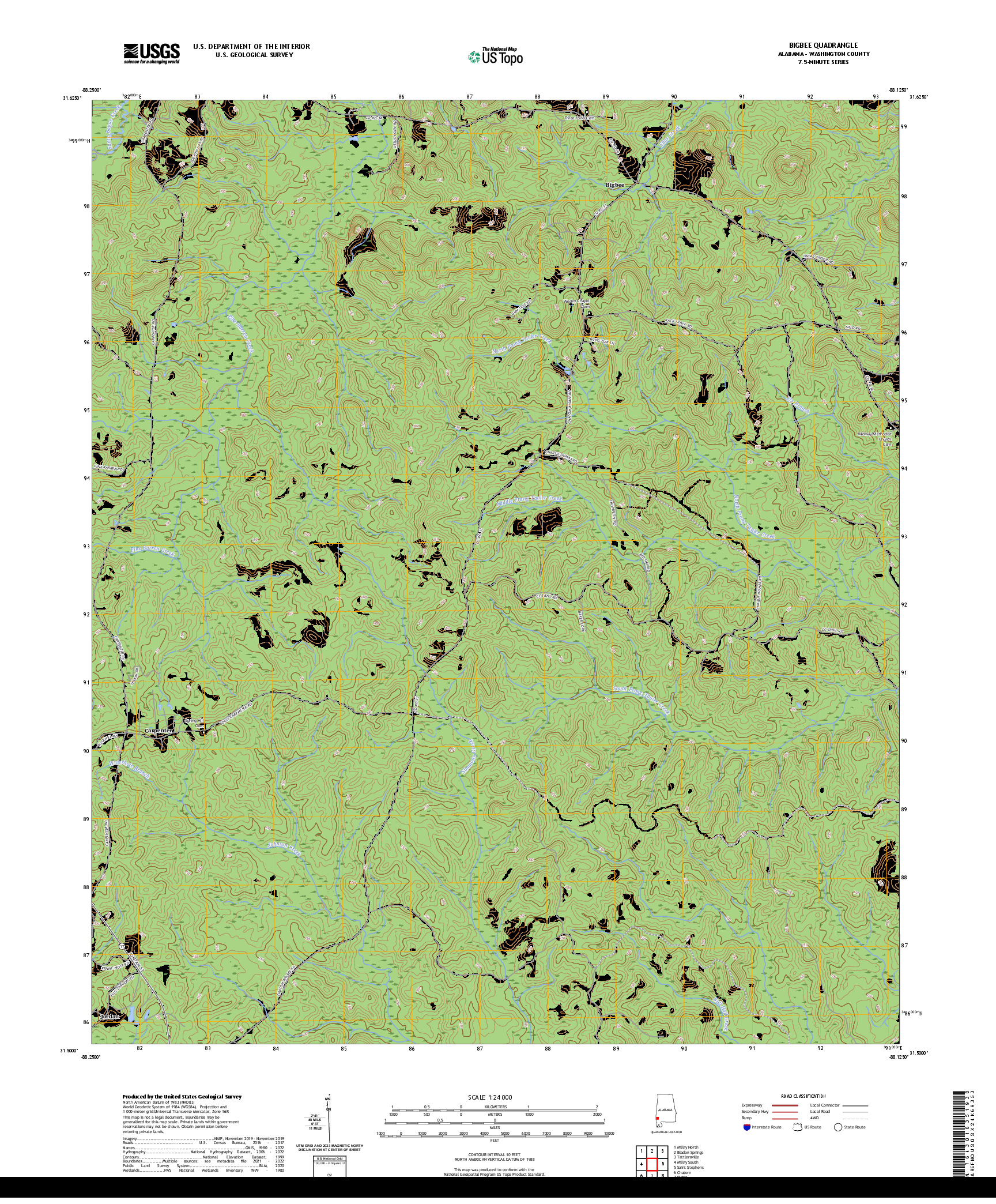 US TOPO 7.5-MINUTE MAP FOR BIGBEE, AL