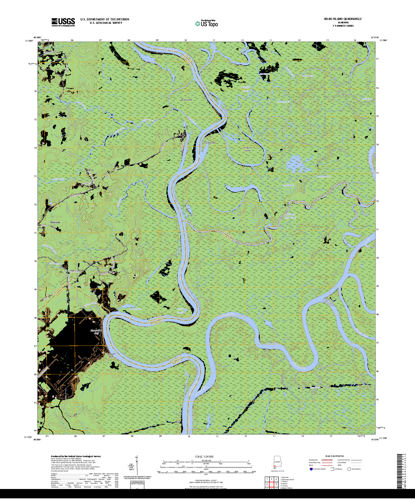 US TOPO 7.5-MINUTE MAP FOR BILBO ISLAND, AL