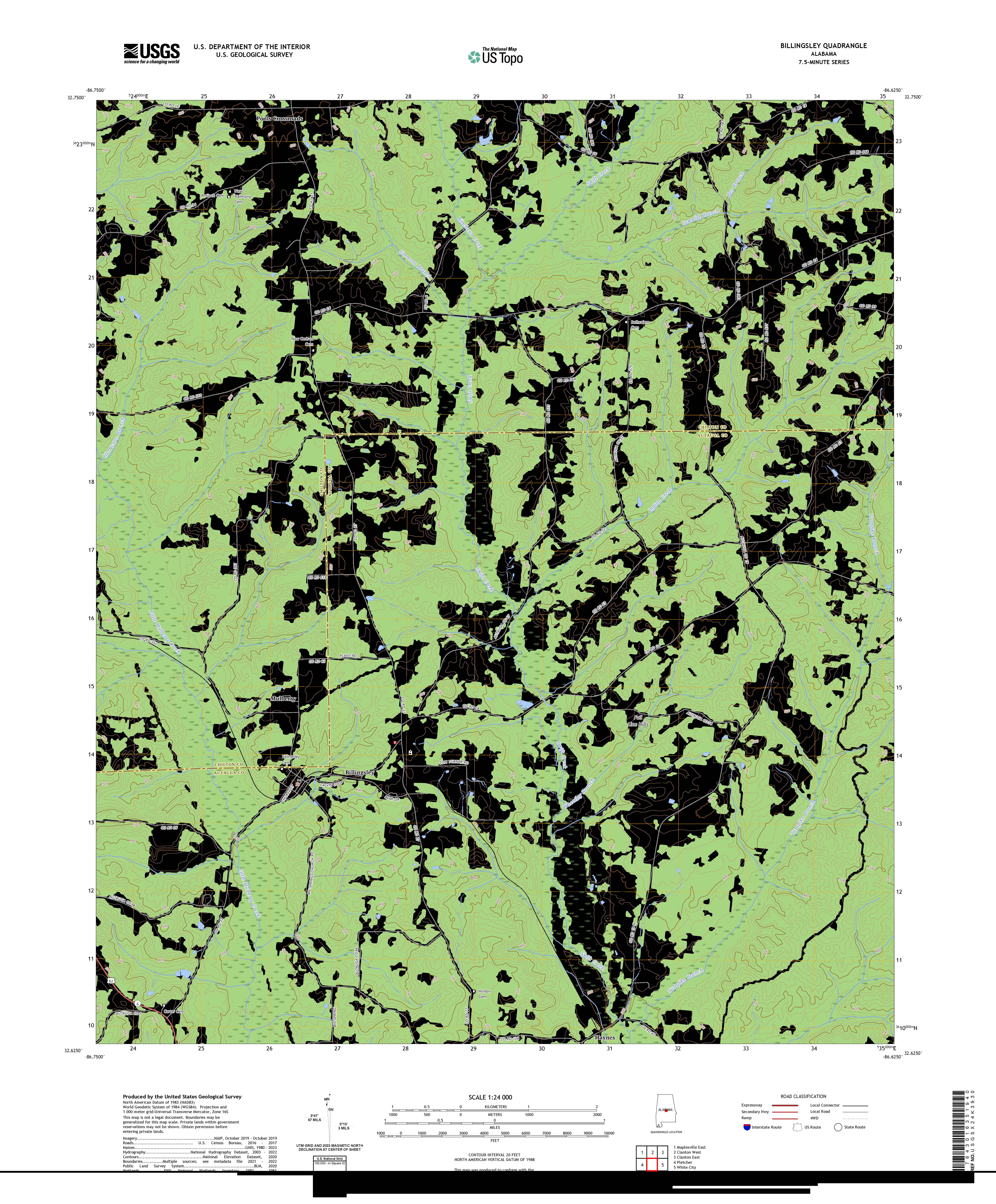 US TOPO 7.5-MINUTE MAP FOR BILLINGSLEY, AL