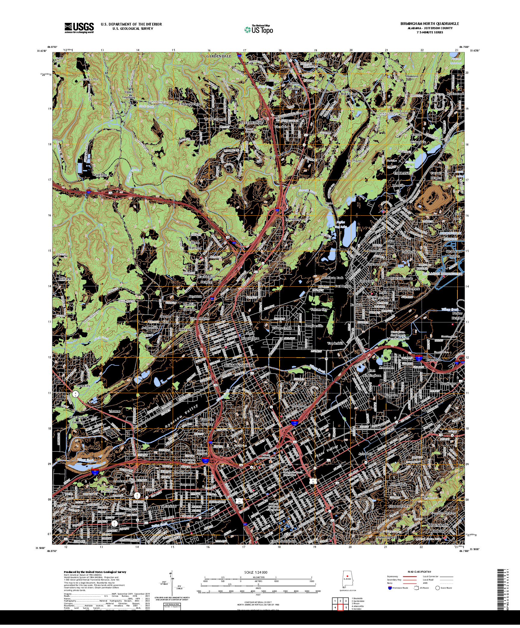 US TOPO 7.5-MINUTE MAP FOR BIRMINGHAM NORTH, AL
