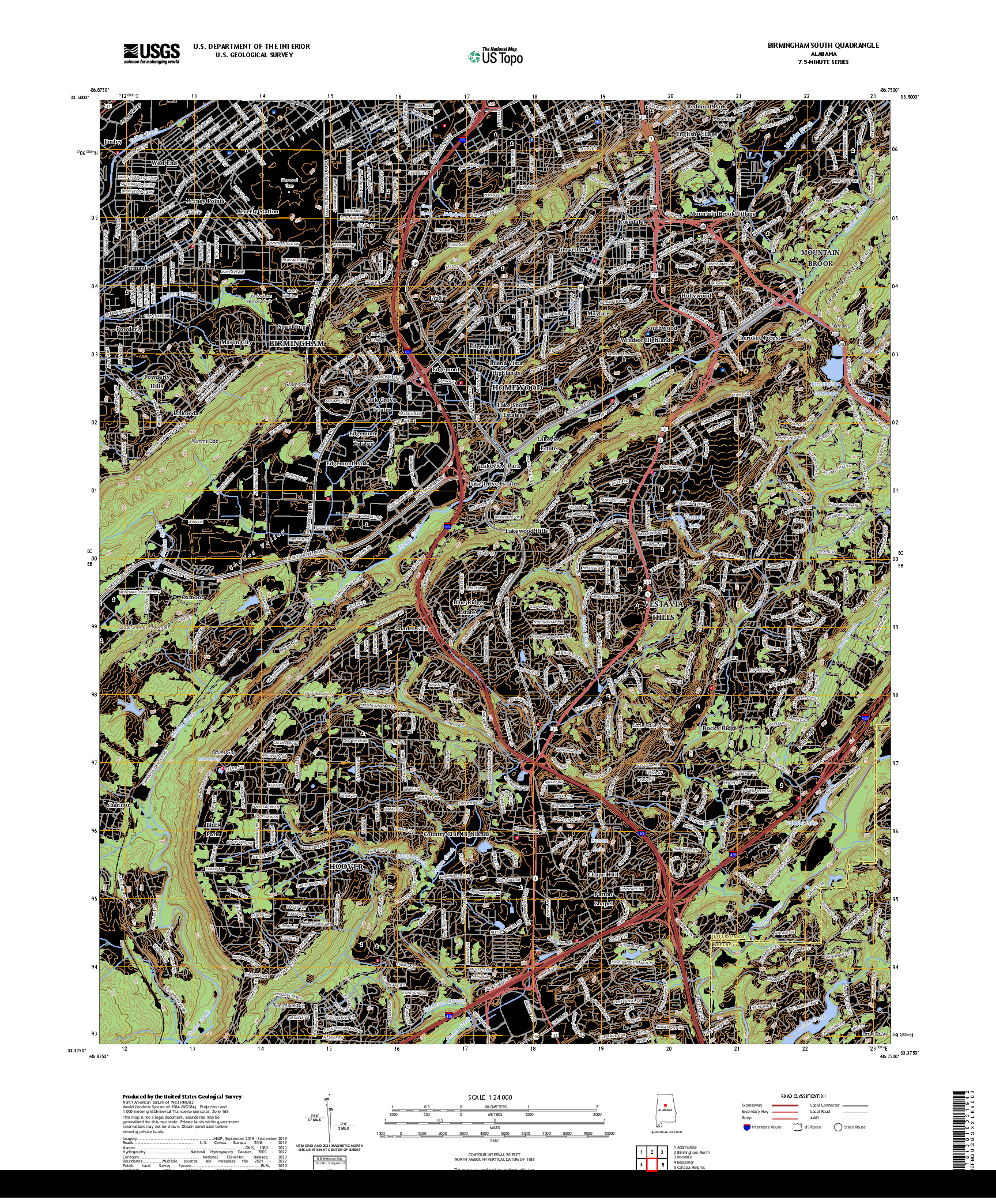 US TOPO 7.5-MINUTE MAP FOR BIRMINGHAM SOUTH, AL