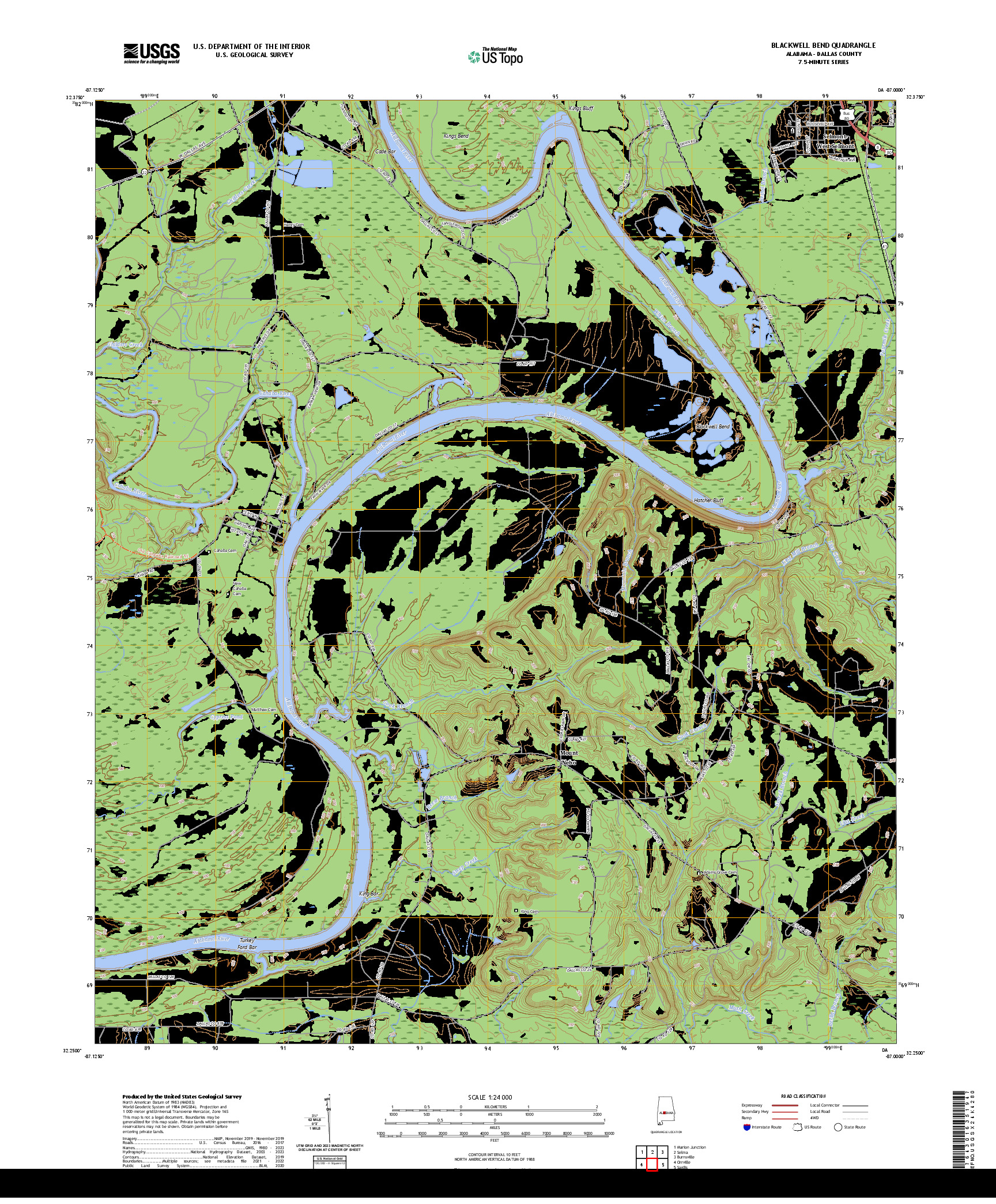 US TOPO 7.5-MINUTE MAP FOR BLACKWELL BEND, AL