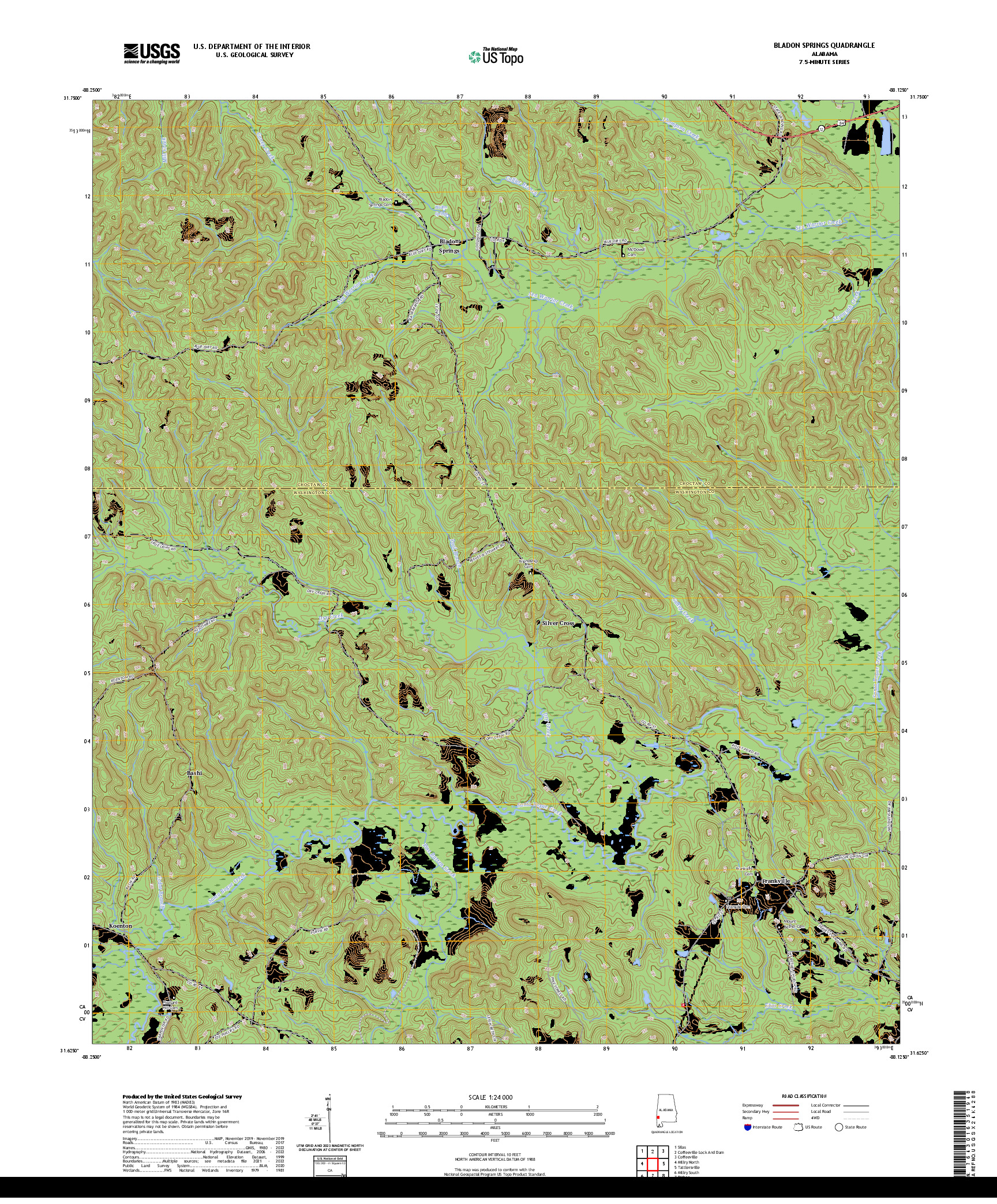 US TOPO 7.5-MINUTE MAP FOR BLADON SPRINGS, AL