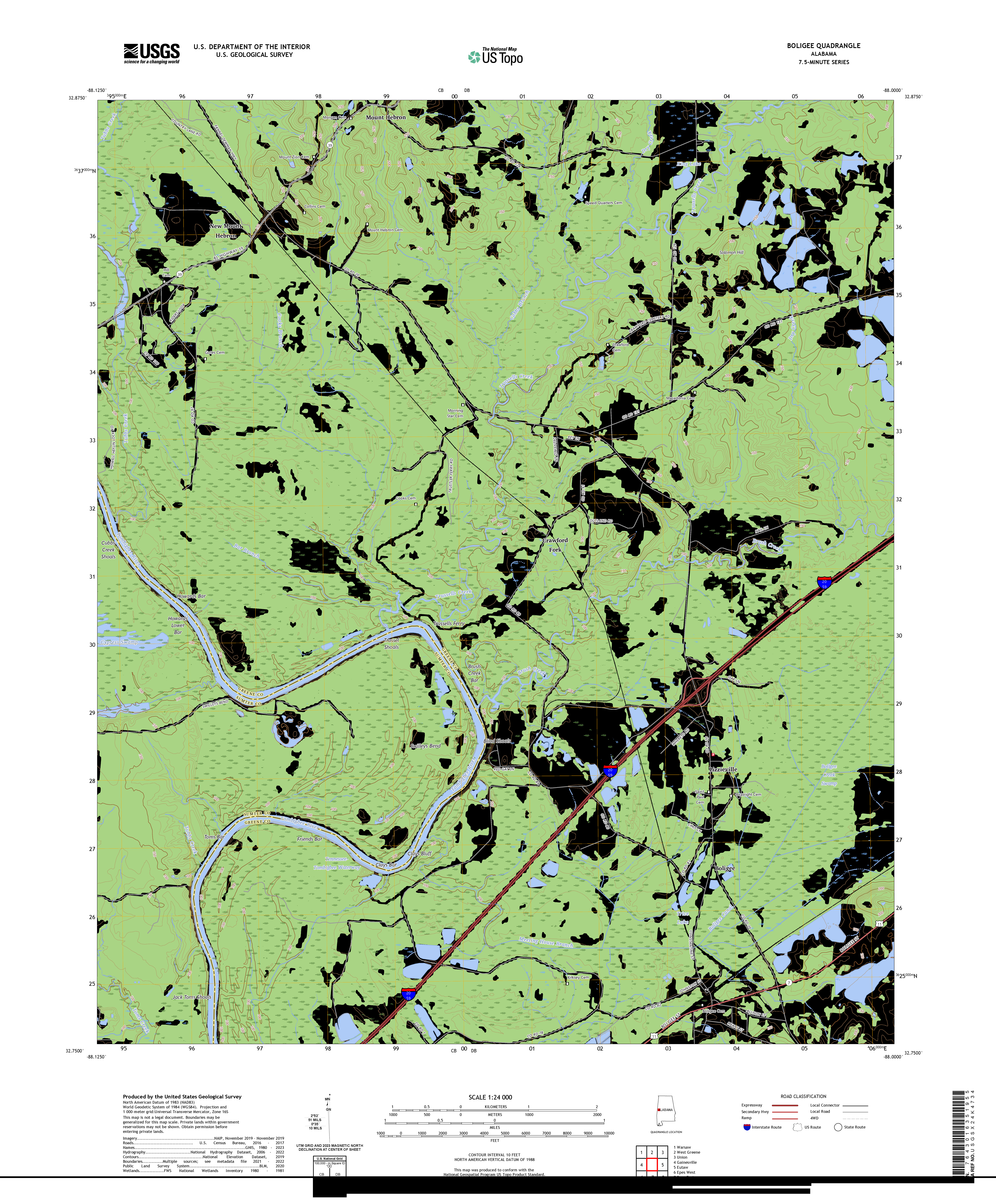 US TOPO 7.5-MINUTE MAP FOR BOLIGEE, AL
