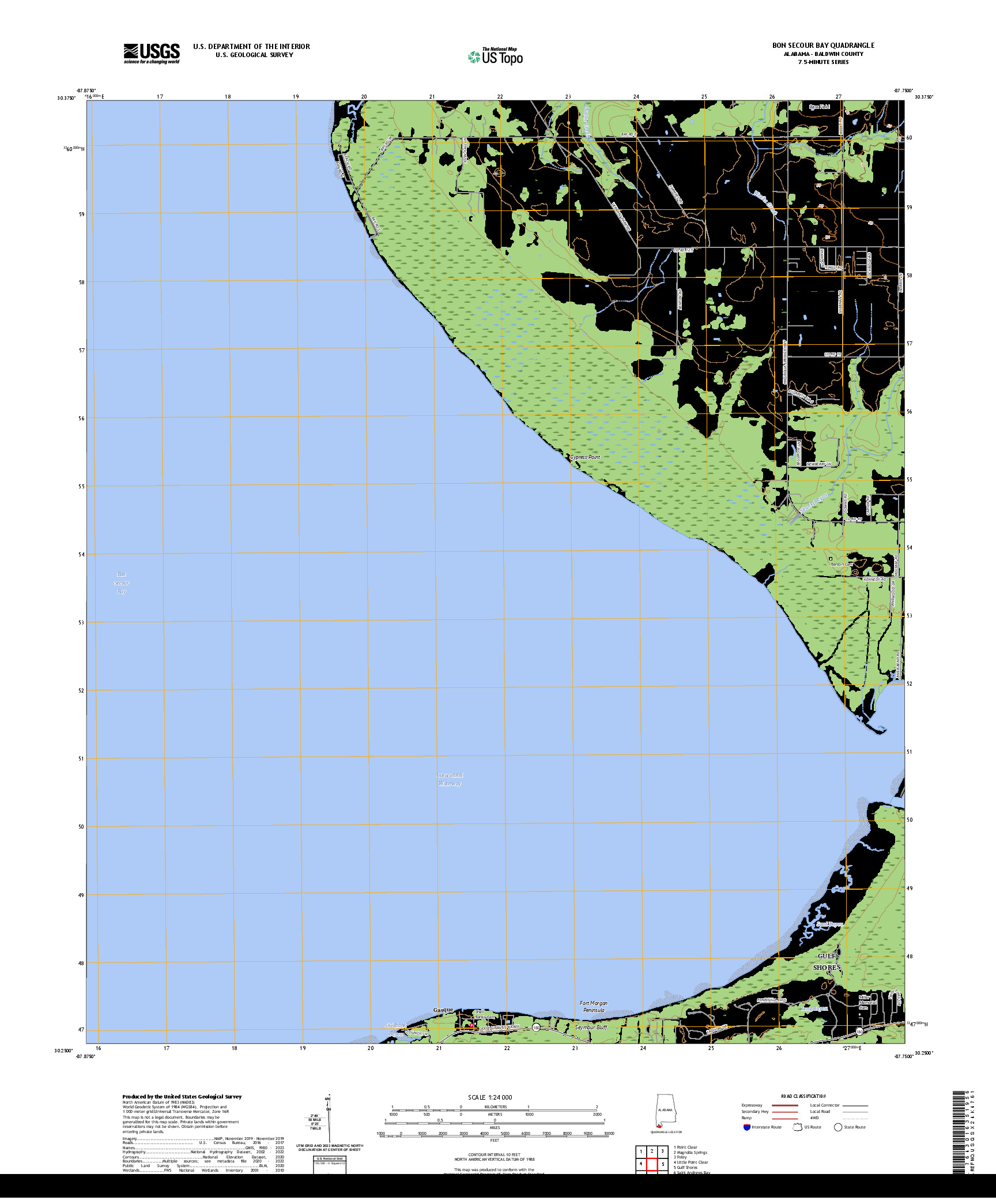 US TOPO 7.5-MINUTE MAP FOR BON SECOUR BAY, AL