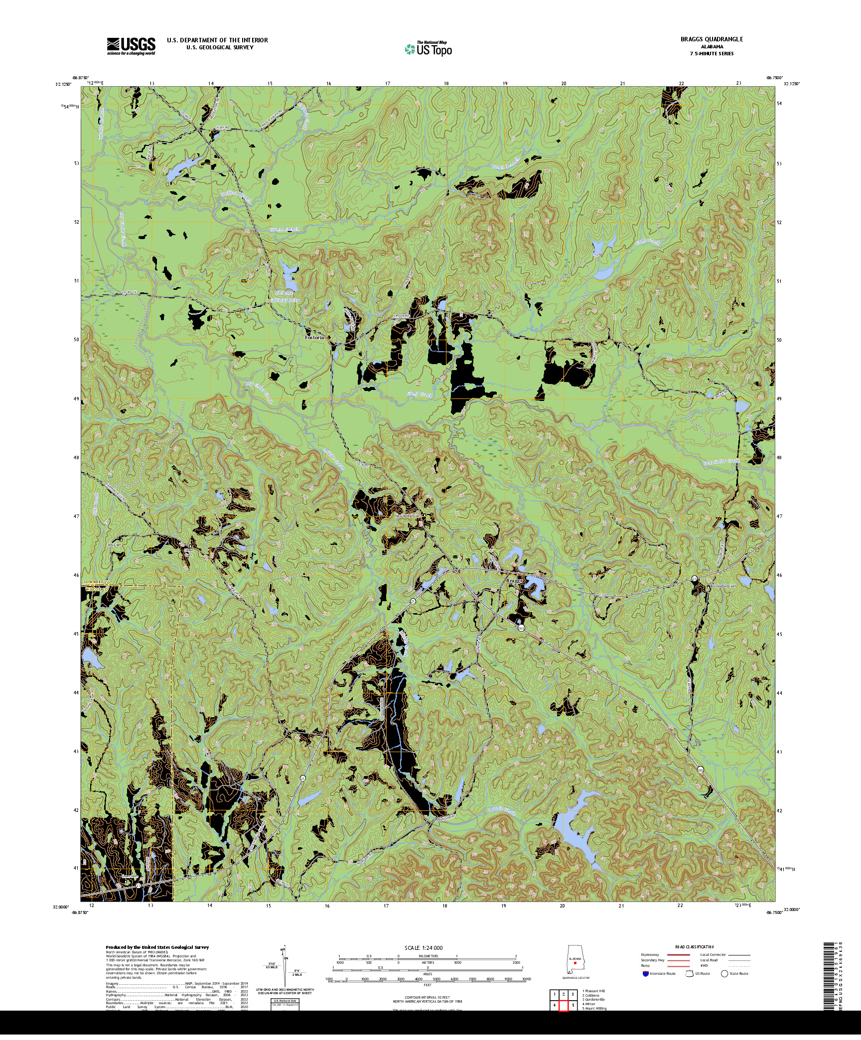 US TOPO 7.5-MINUTE MAP FOR BRAGGS, AL
