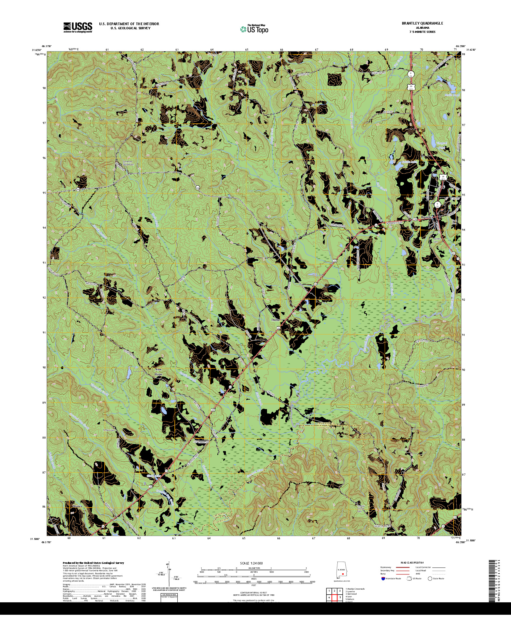 US TOPO 7.5-MINUTE MAP FOR BRANTLEY, AL