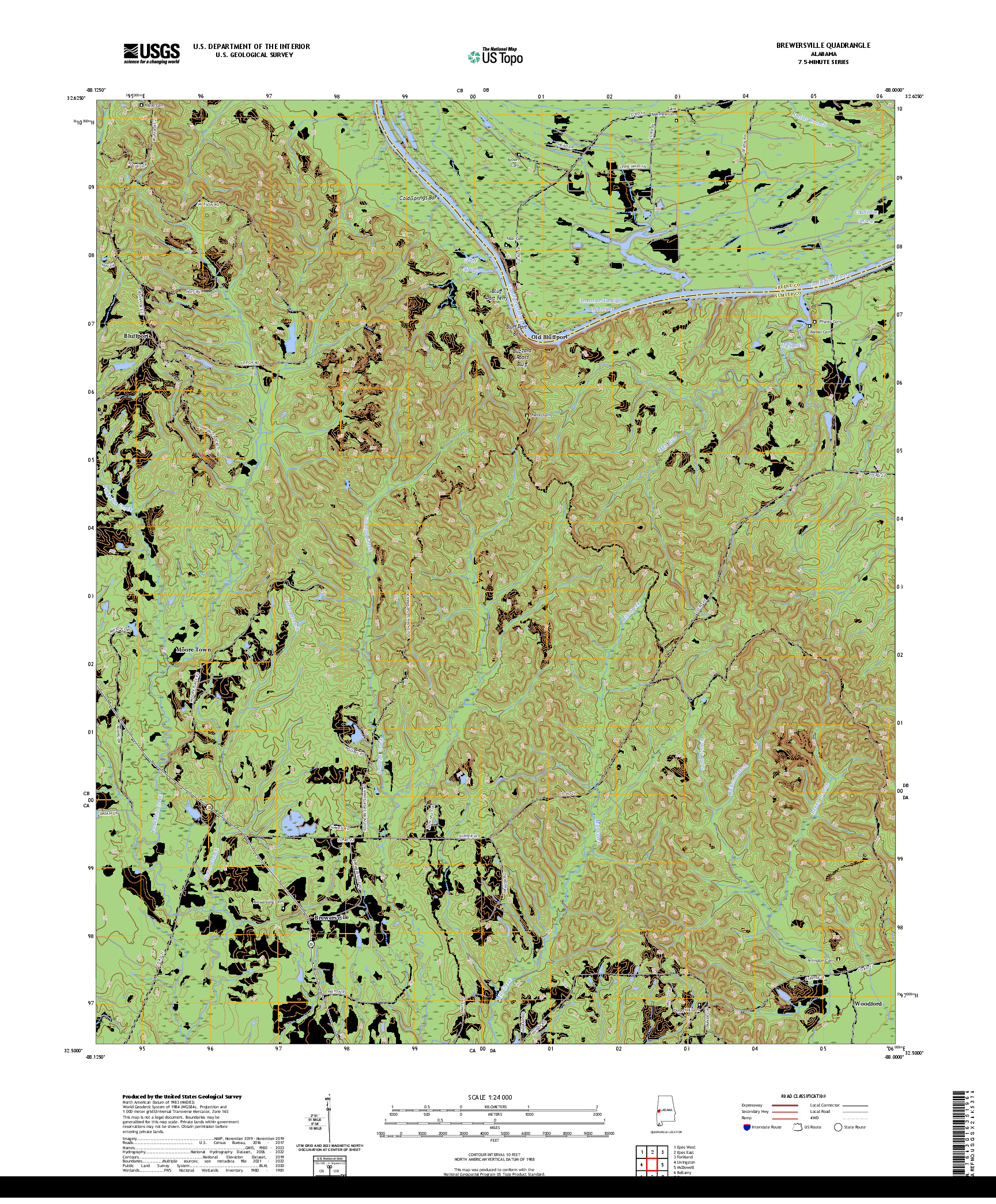 US TOPO 7.5-MINUTE MAP FOR BREWERSVILLE, AL