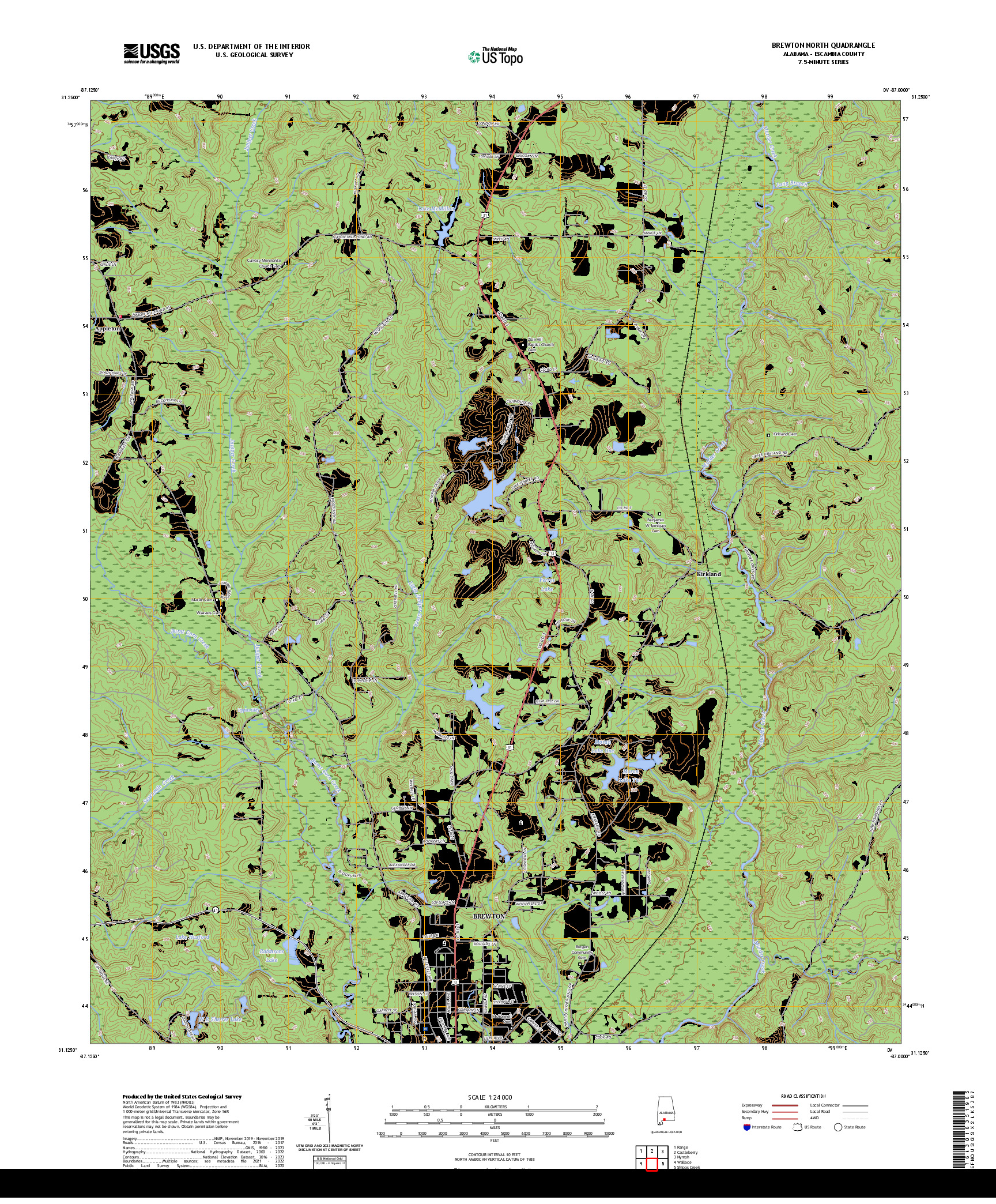 US TOPO 7.5-MINUTE MAP FOR BREWTON NORTH, AL