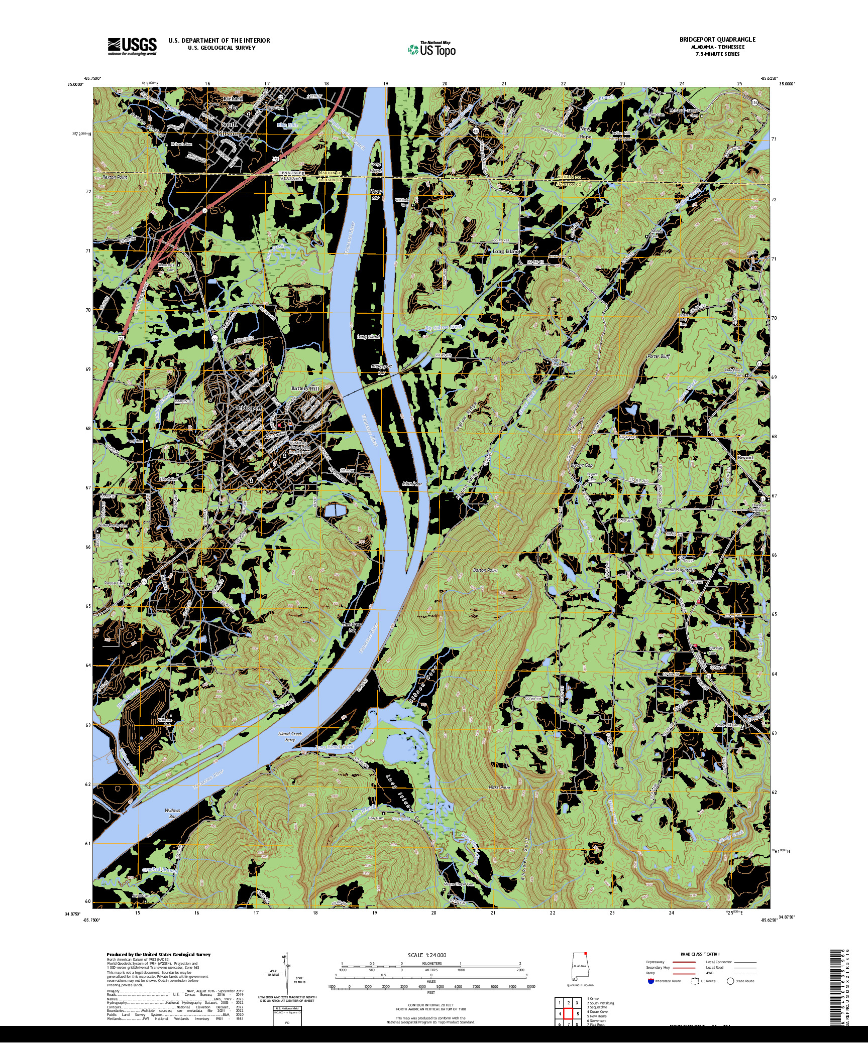 US TOPO 7.5-MINUTE MAP FOR BRIDGEPORT, AL,TN